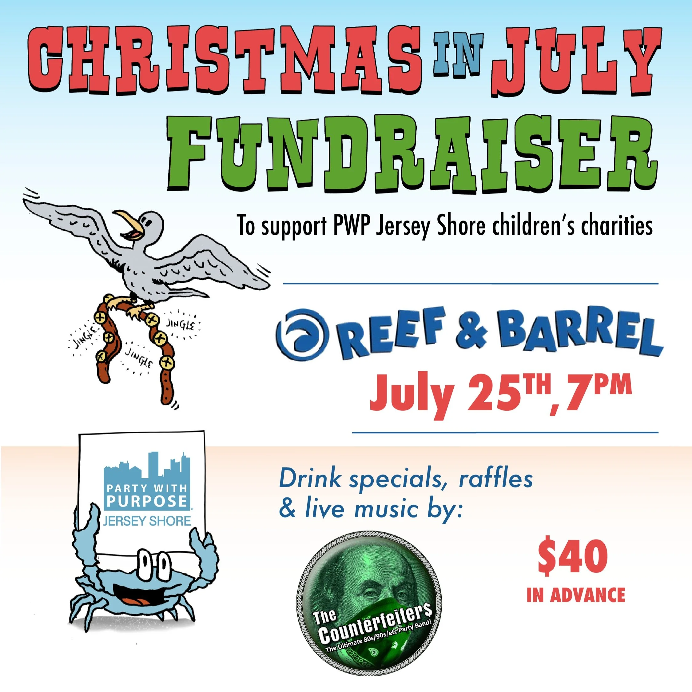 Join Party With Purpose &ndash; Jersey Shore on July 25 at Reef &amp; Barrel in Manasquan for a night of live music with @thecounterfeitersnj, raffles, food, drinks, and giving back.

❤️ Supporting @bgcmonmouth @weinspirelife and @kyds_nj 

🚨 Regist