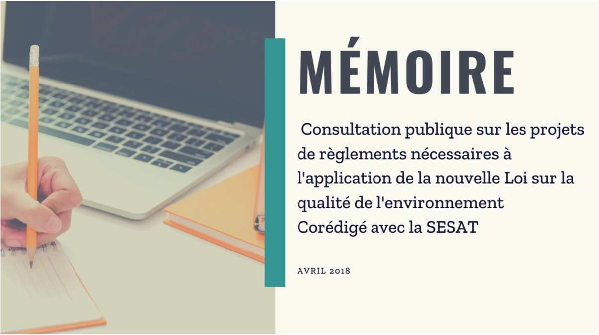 Consultation publique sur les projets de règlements nécessaires à l'application de la nouvelle Loi sur la qualité de l'environnement