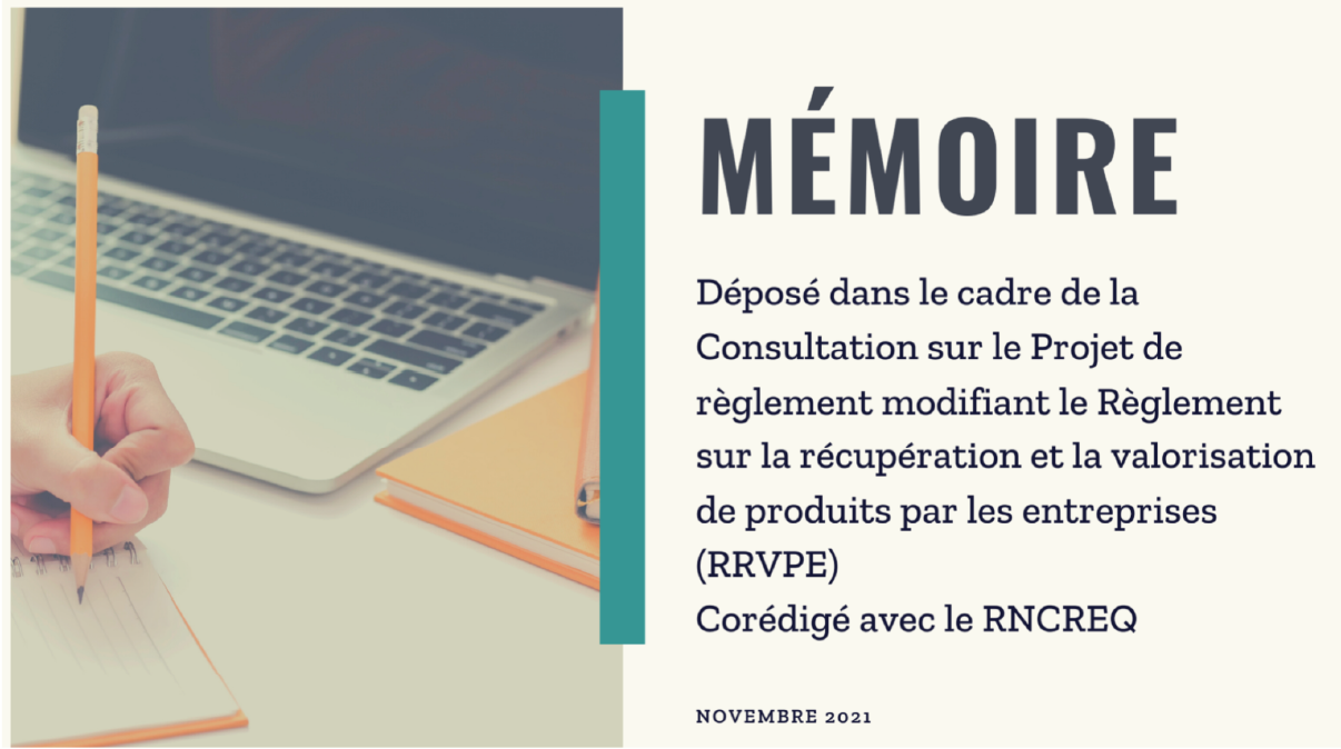 Projet de règlement modifiant le Règlement sur la récupération et la valorisation de produits par les entreprises (RRVPE)