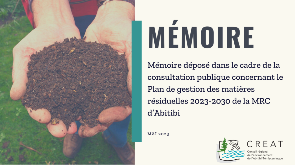 Mémoire déposé dans le cadre de la consultation publique concernant le Plan de gestion des matières résiduelles 2023-2030 de la MRC d’Abitibi