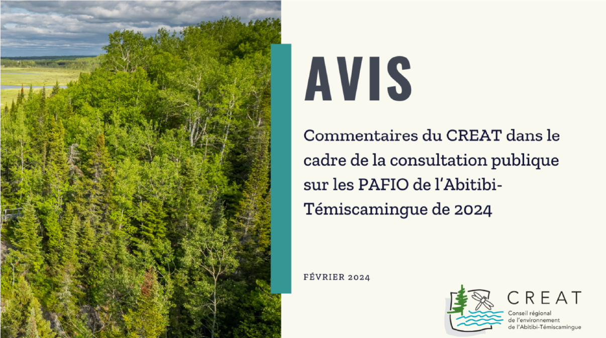 Commentaires dans le cadre de la consultation publique sur les PAFI-O de l’Abitibi-Témiscamingue 2024