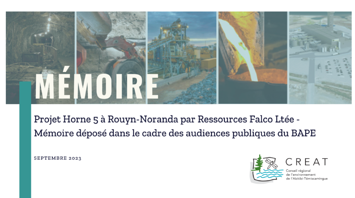 BAPE du Projet Horne 5 à Rouyn-Noranda par Ressources Falco Ltée