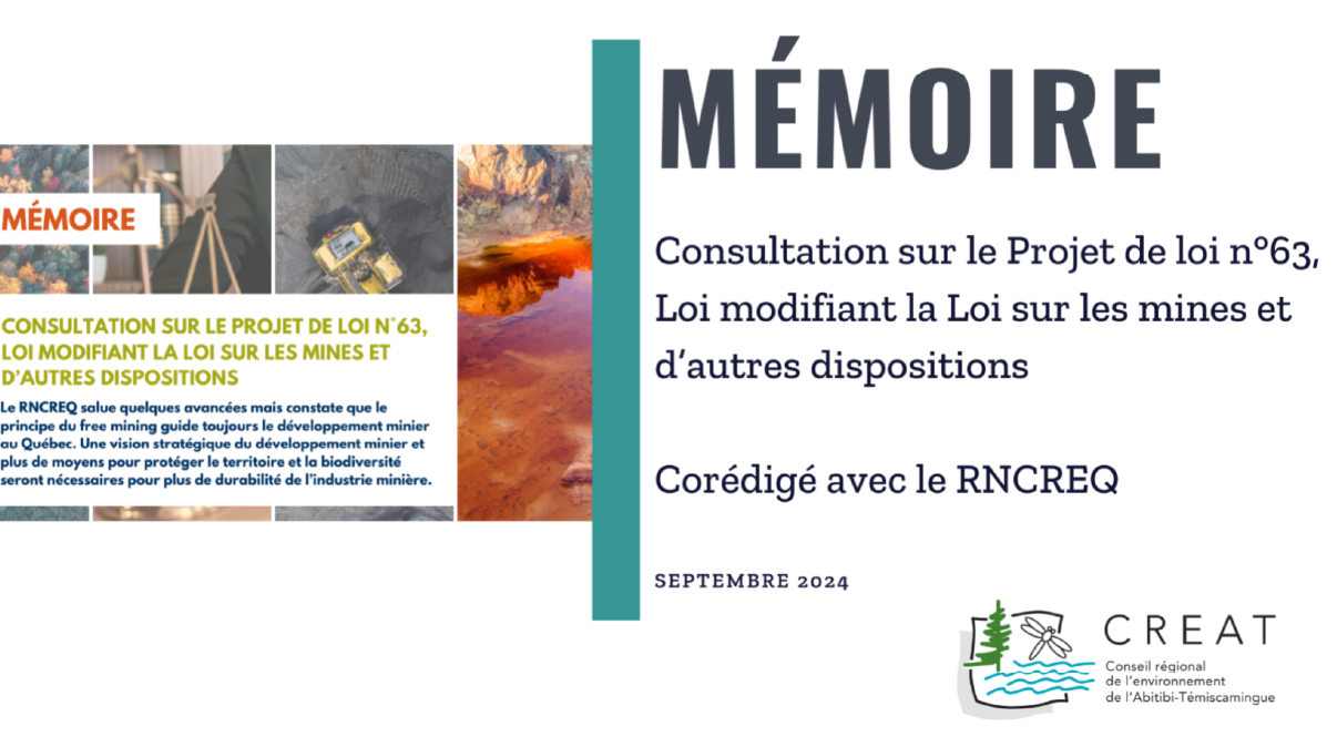 Consultation sur le Projet de loi n°63, Loi modifiant la Loi sur les mines et d’autres dispositions