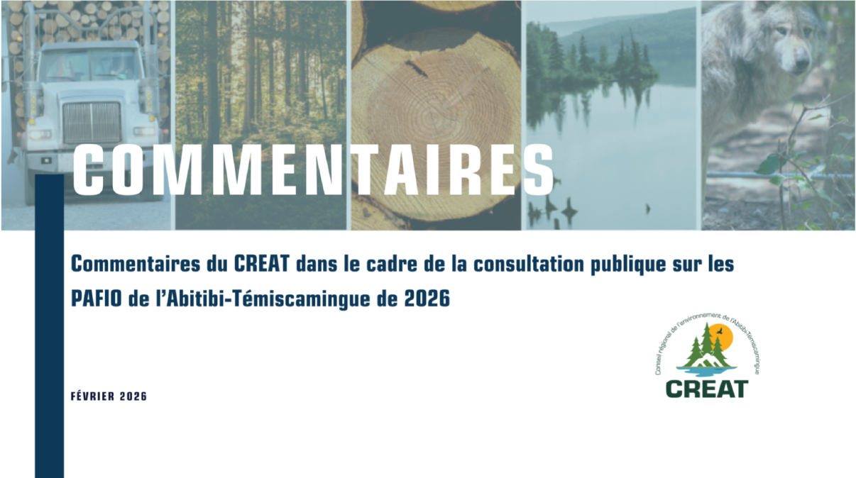 Commentaires du CREAT dans le cadre de la consultation publique sur les PAFIO de l’Abitibi-Témiscamingue de 2026&nbsp;