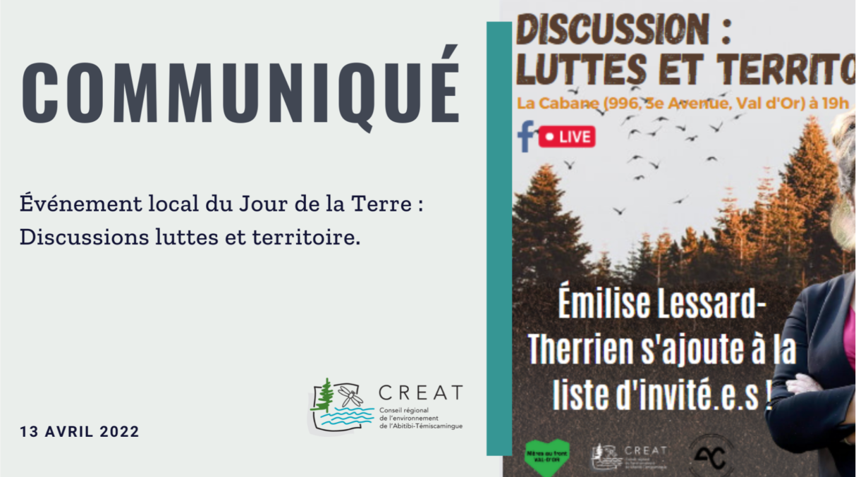 Événement local du Jour de la Terre&nbsp;: Discussions luttes et territoire