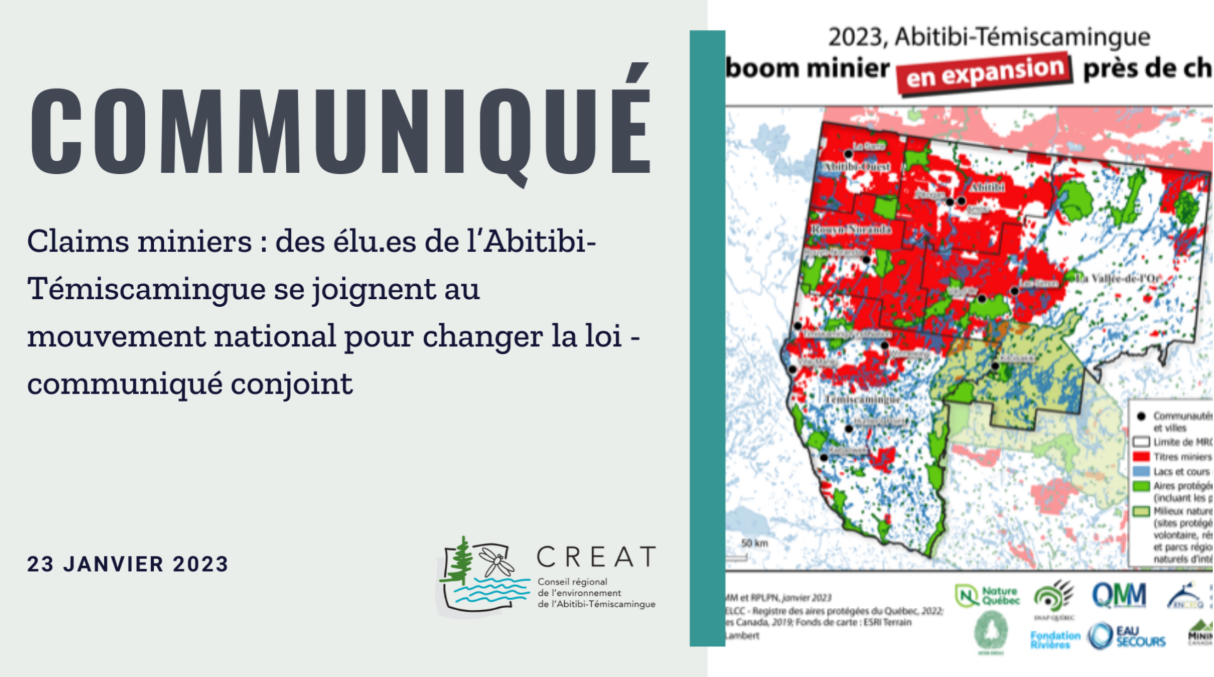 Claims miniers : des élu.es de l’Abitibi-Témiscamingue se joignent au mouvement national pour changer la loi - communiqué conjoint