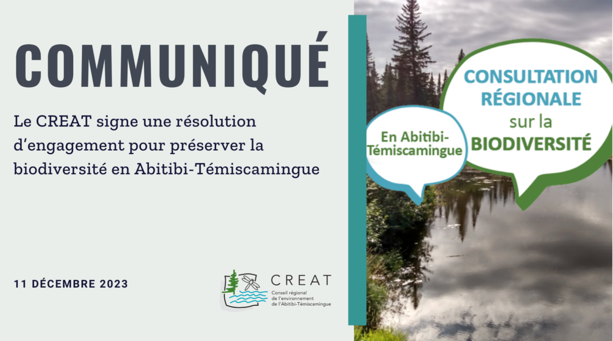 Le CREAT signe une résolution d’engagement pour préserver la biodiversitéen Abitibi-Témiscamingue