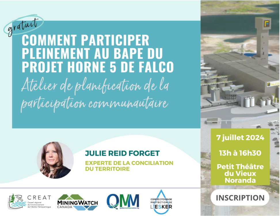 Comment participer pleinement au BAPE du projet Horne 5 de Falco - Atelier de planification de la participation communautaire</span>
