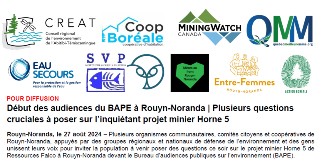 Début des audiences du BAPE à Rouyn-Noranda | Plusieurs questionscruciales à poser sur l’inquiétant projet minier Horne 5