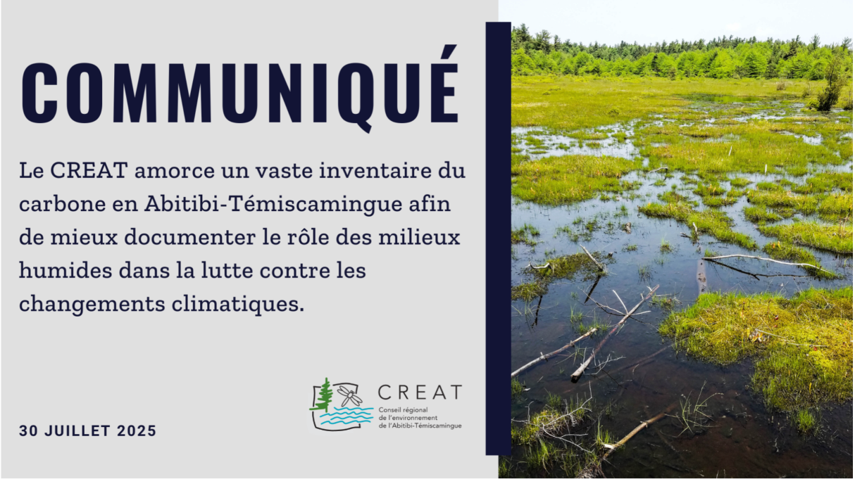 Le CREAT mandaté pour inventorier le stock de carbone de milieux humides de l’Abitibi-Témiscamingue&nbsp;