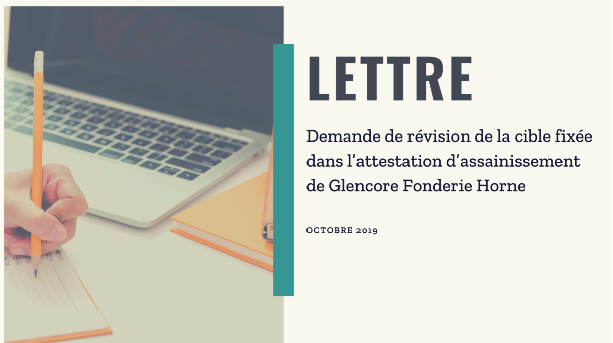 Demande de révision de la cible fixée dans l’attestation d’assainissement de Glencore Fonderie Horne