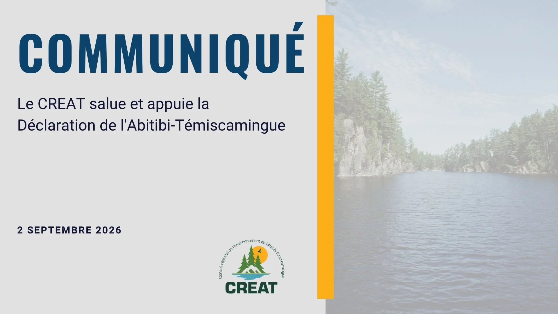 Le CREAT salue et appuie la Déclaration de l'Abitibi-Témiscamingue