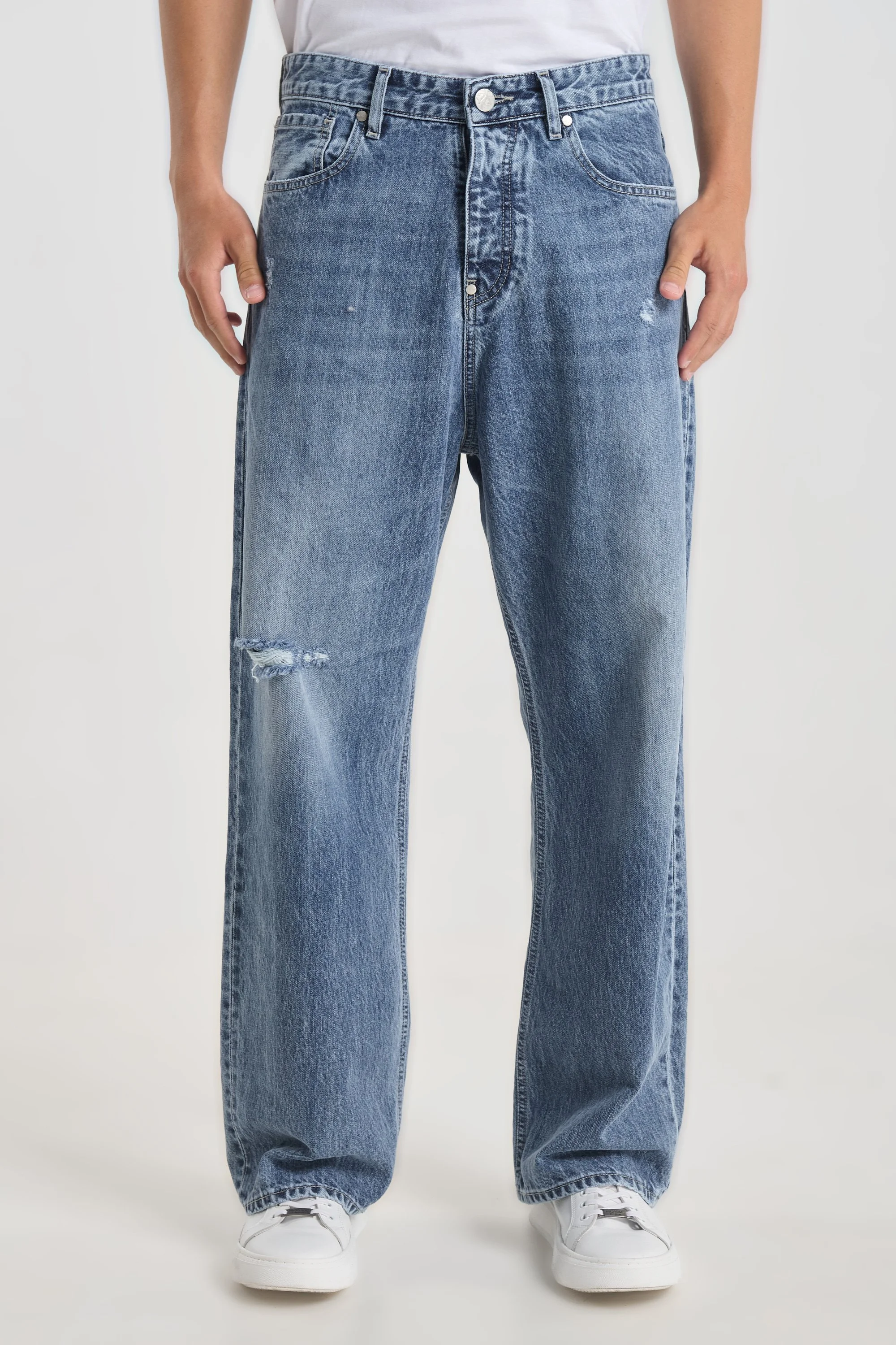Kyoto 2333 Medium Blue Acid Wash Jeans - Men's Denim, Baggy Fit