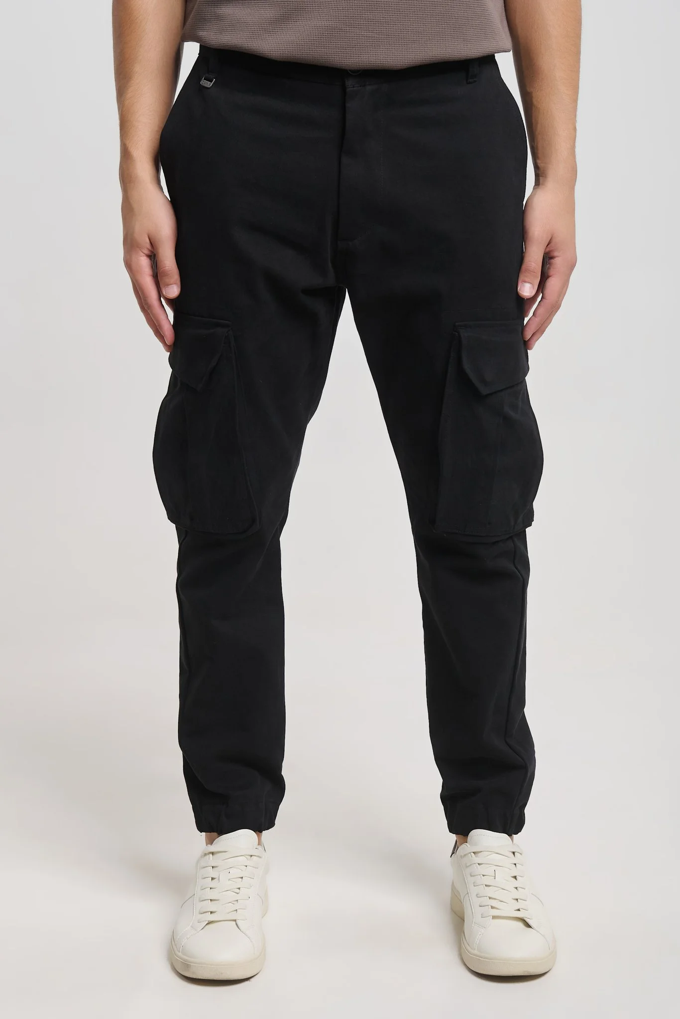 Rivoli 2381 Black Gabardine Cargo Pants — Men's Cargo, Tapered Fit