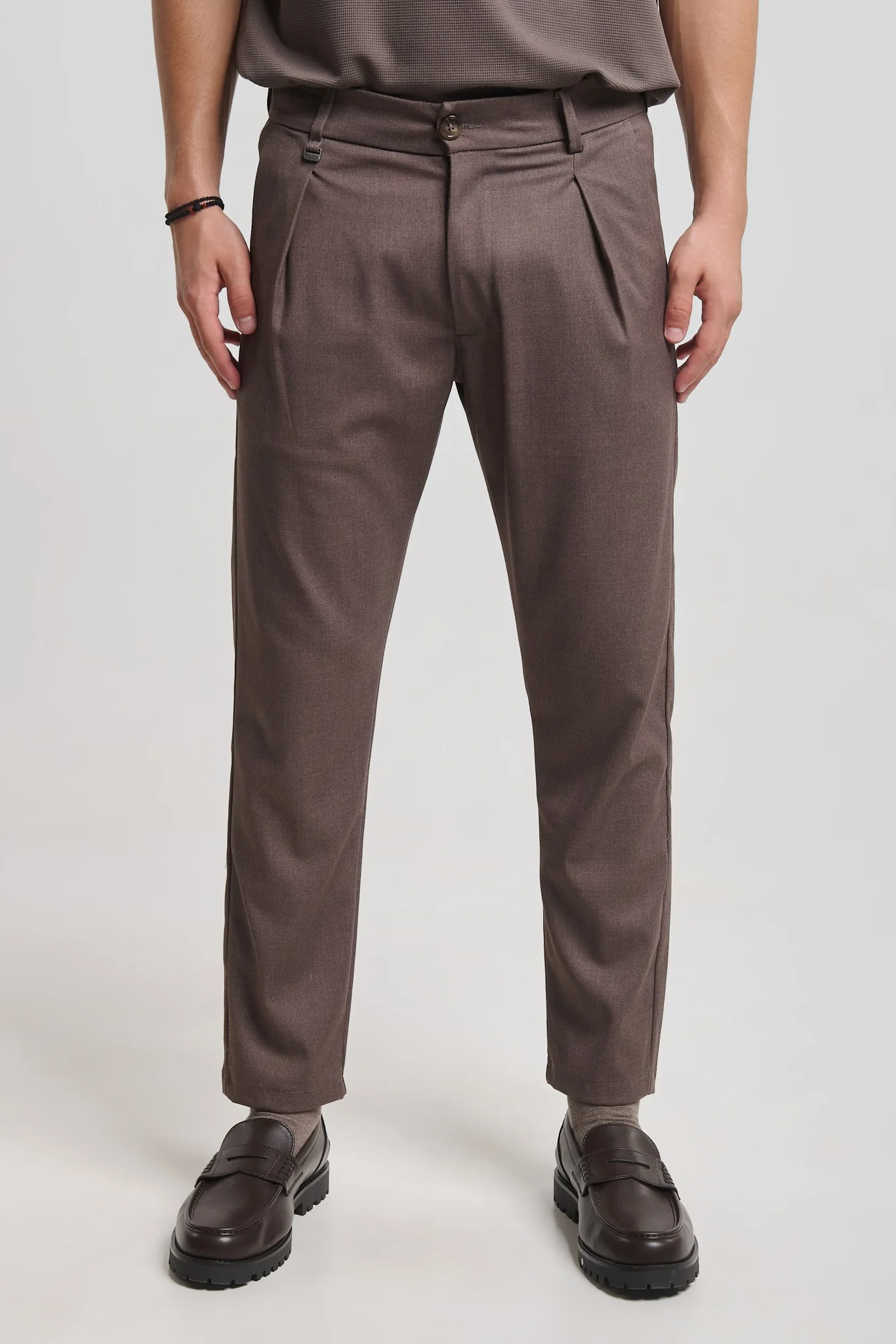 Perth 2382 Brown Pleated Pants — Men's Chino, Tapered Fit