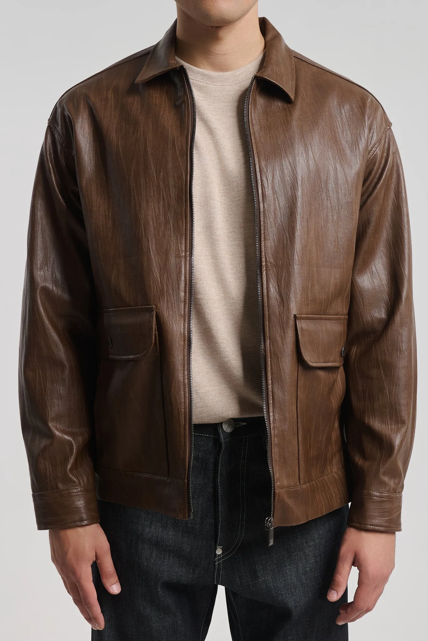Kitami Z 5168 Brown Faux LeatherJacket — Men's Jackets, Regular Fit
