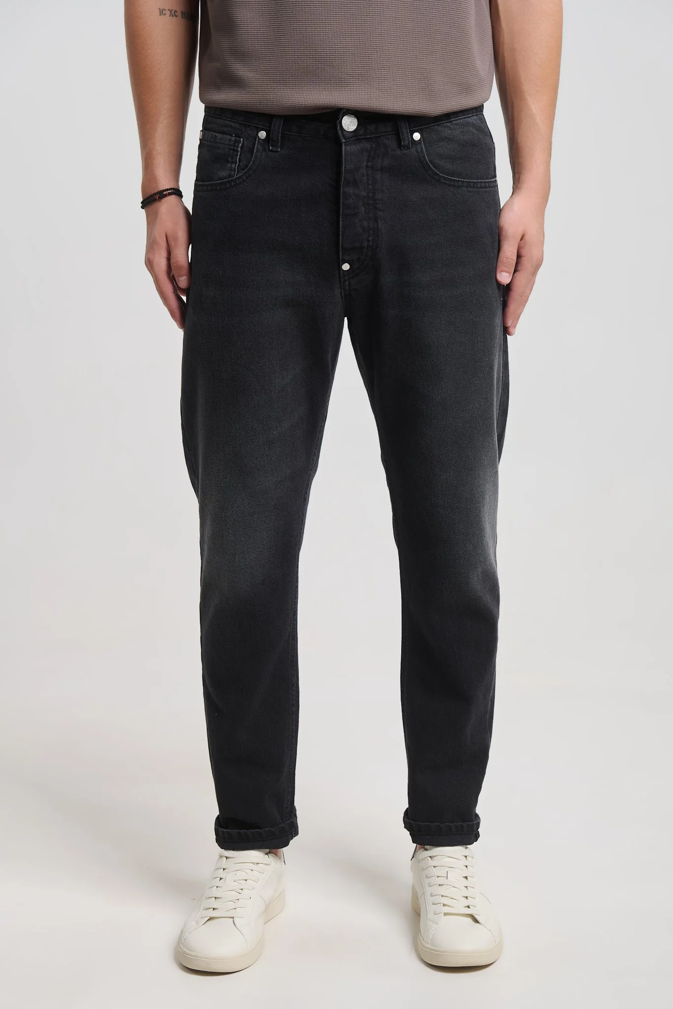Sendai 2373 Dark Black Stone Washed Jeans — Men's Denim, Tapered Fit