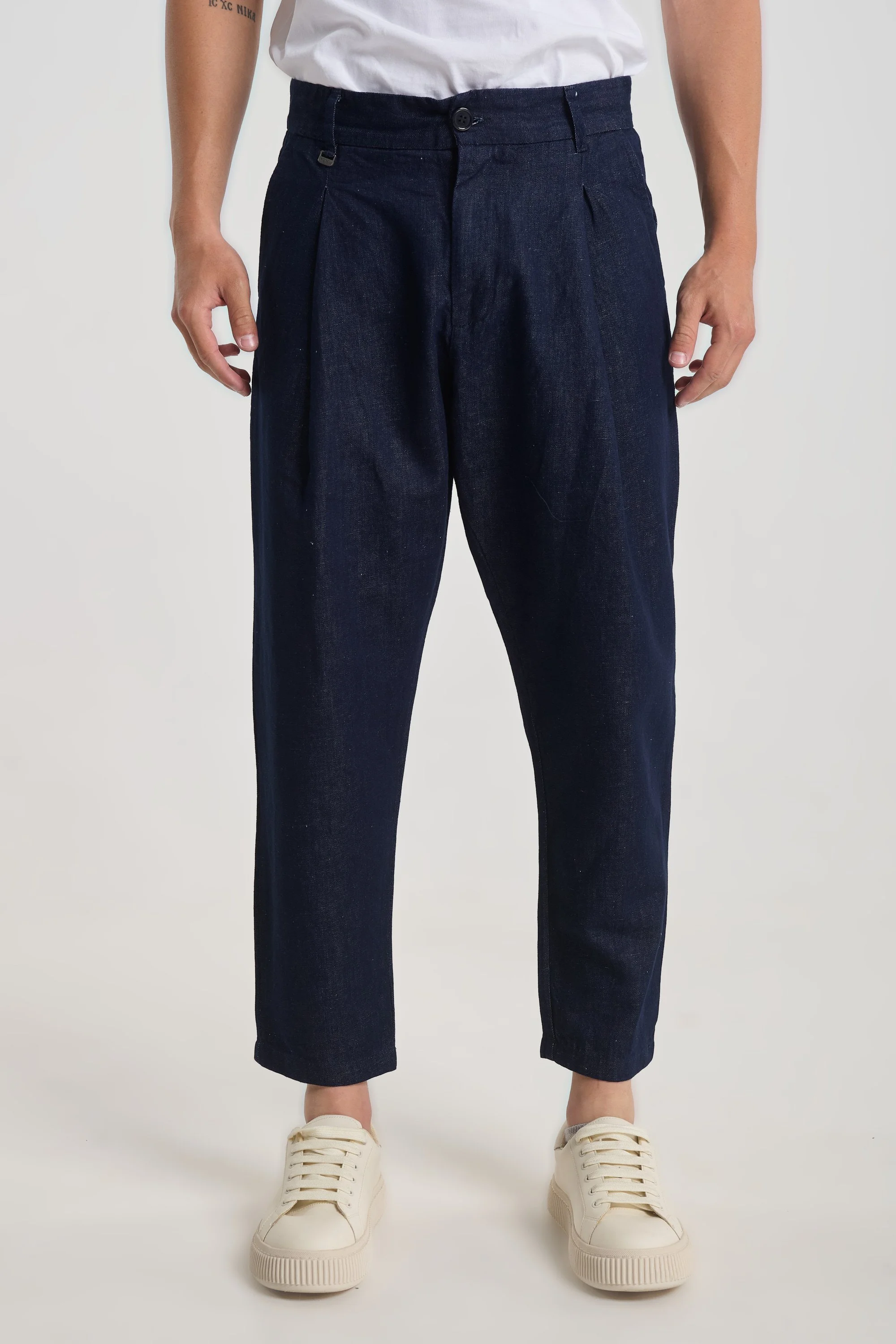 Vilnius 2336 Raw Blue Linen Pleated Jeans - Men's Denim, Relaxed Fit