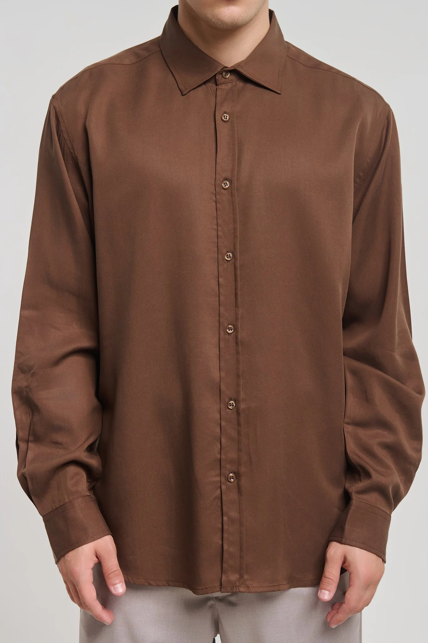 Yamada 3614 Brown Viscose Shirt — Men's Shirts, Relaxed Fit