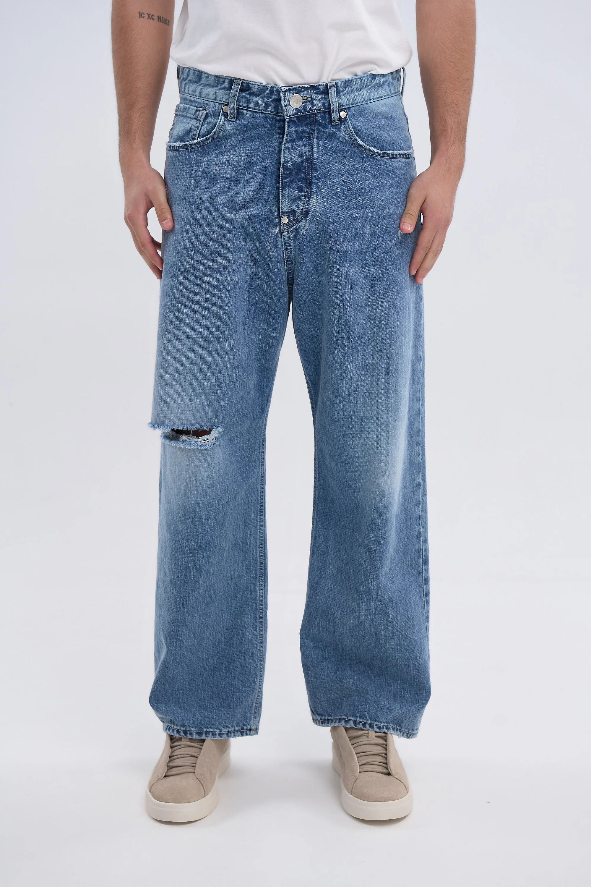 Kyoto 2333 Medium Blue Acid Wash Jeans - Men's Denim, Baggy Fit