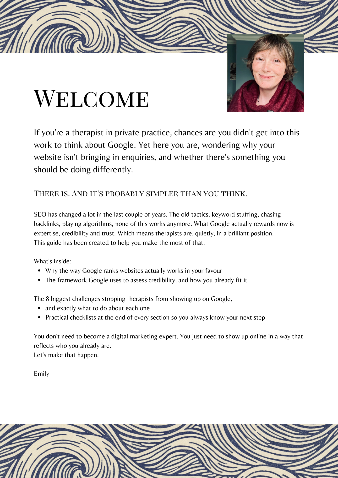 Inside page of the Visible and Trusted guide showing the welcome section with author photo