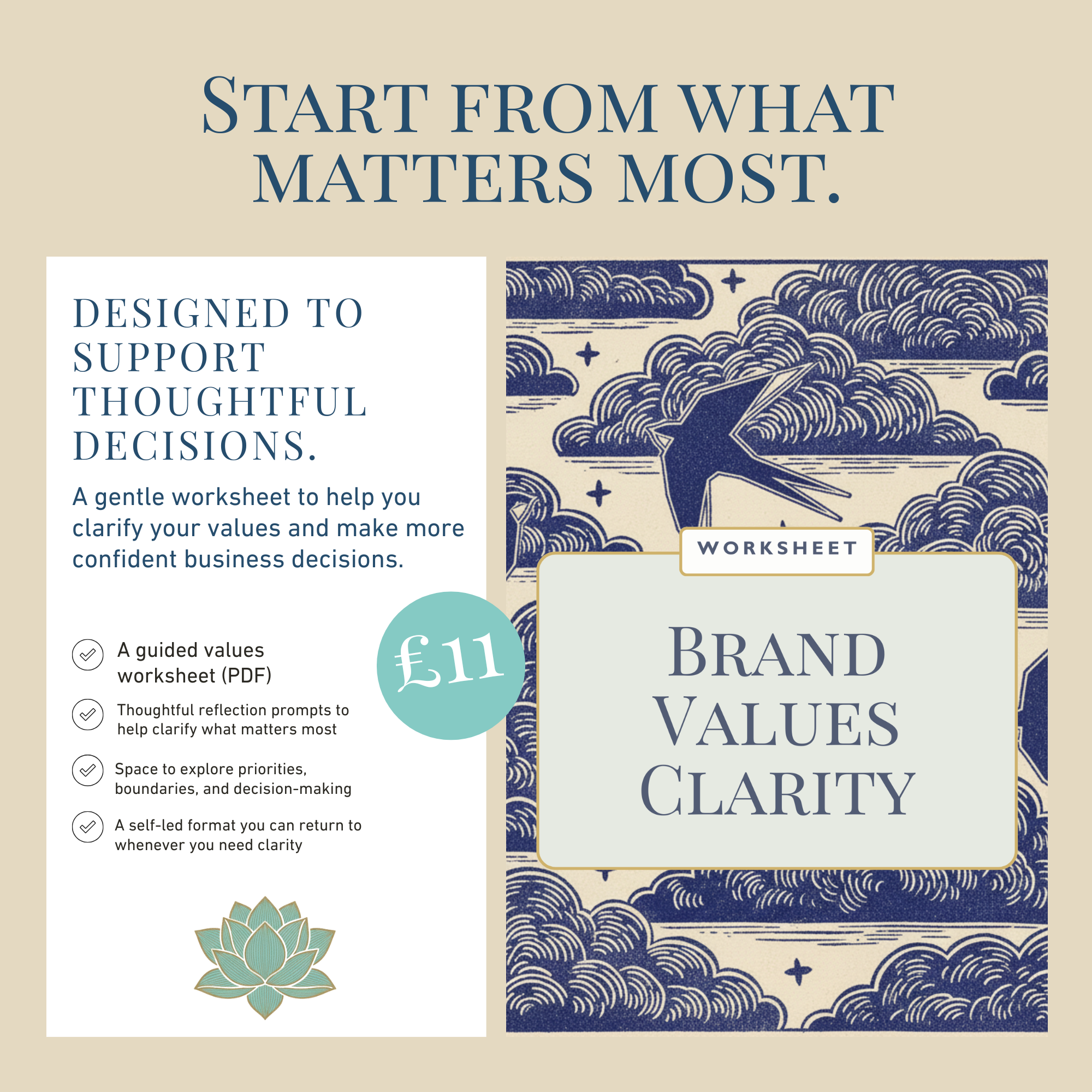 Values reflection worksheet designed to help heart-led business owners slow down and gain clarity.