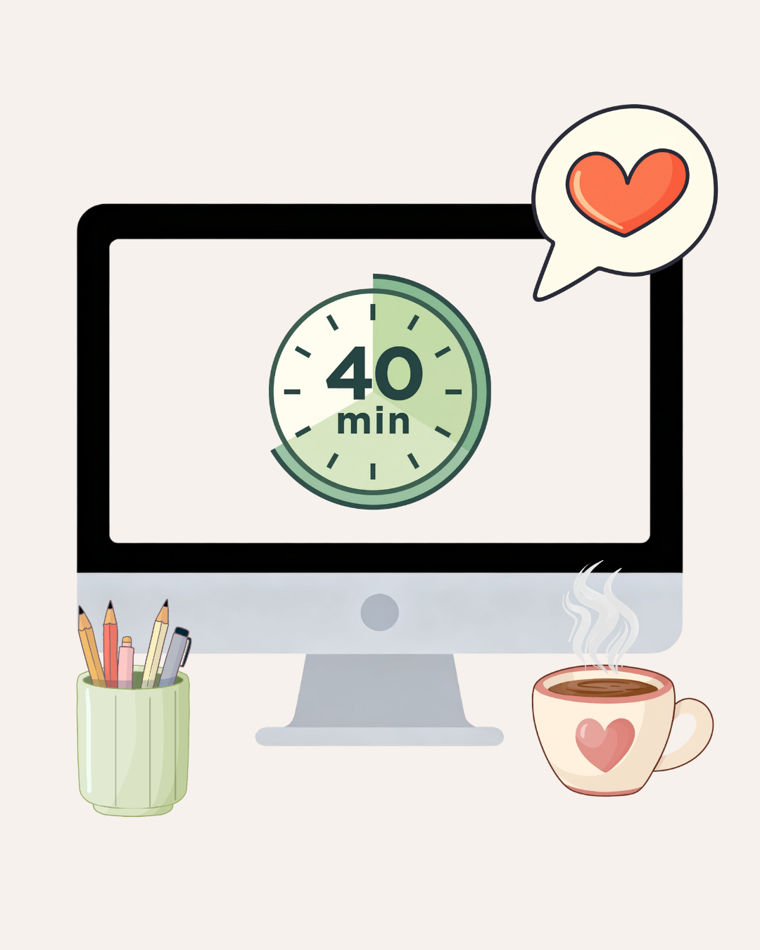 a graphic of a computer with a 40 minute logo