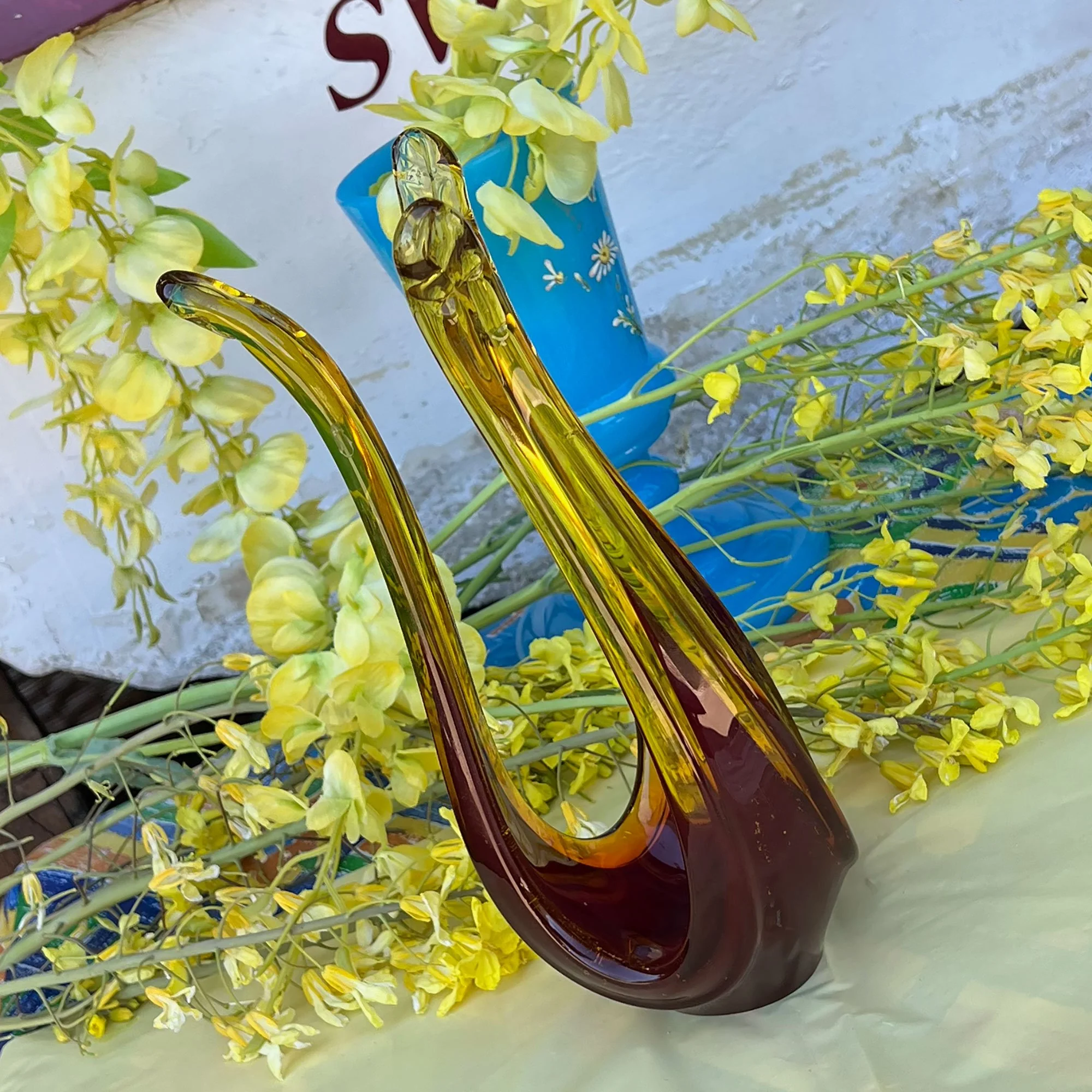 Amber Art Glass Tea Light Holder