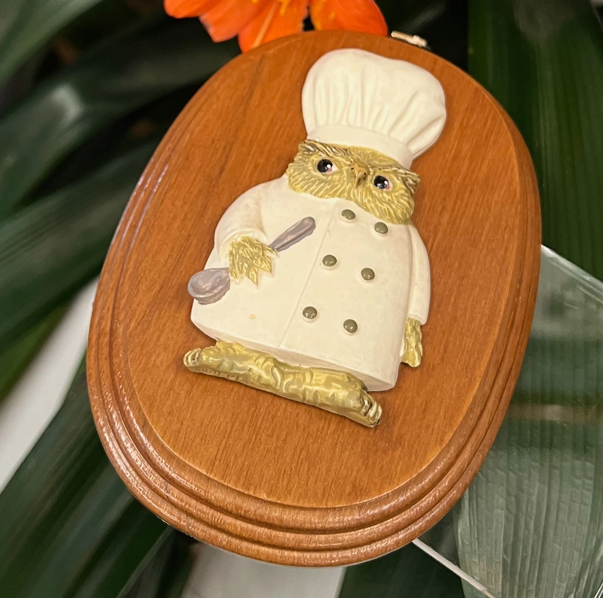 Charming Ceramic Owl Chef on Wood
