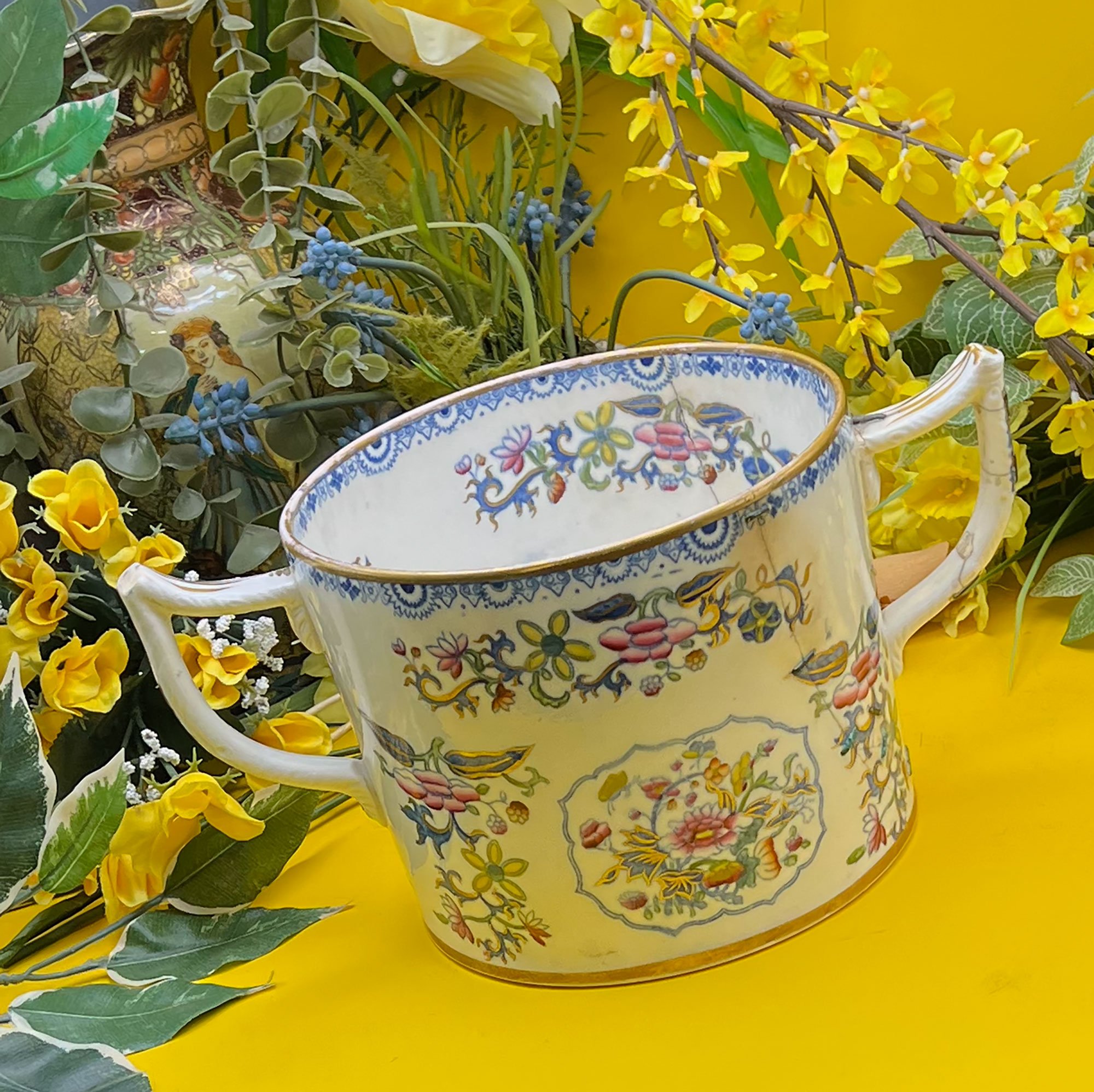 Ceramic Planter with Stapled Repairs