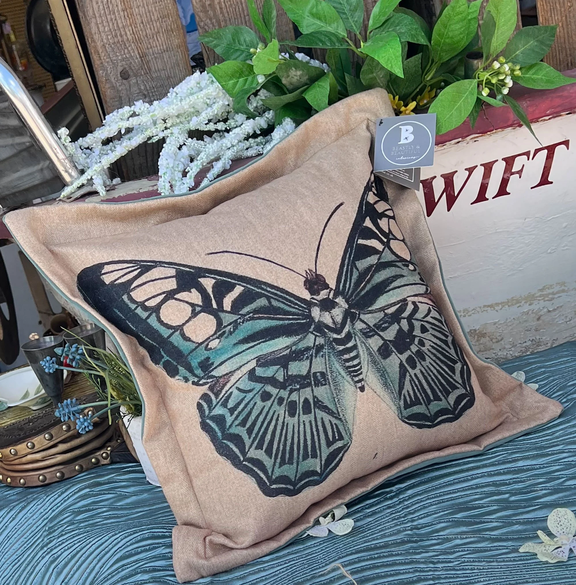 Beastly and Beautiful butterfly cushion
