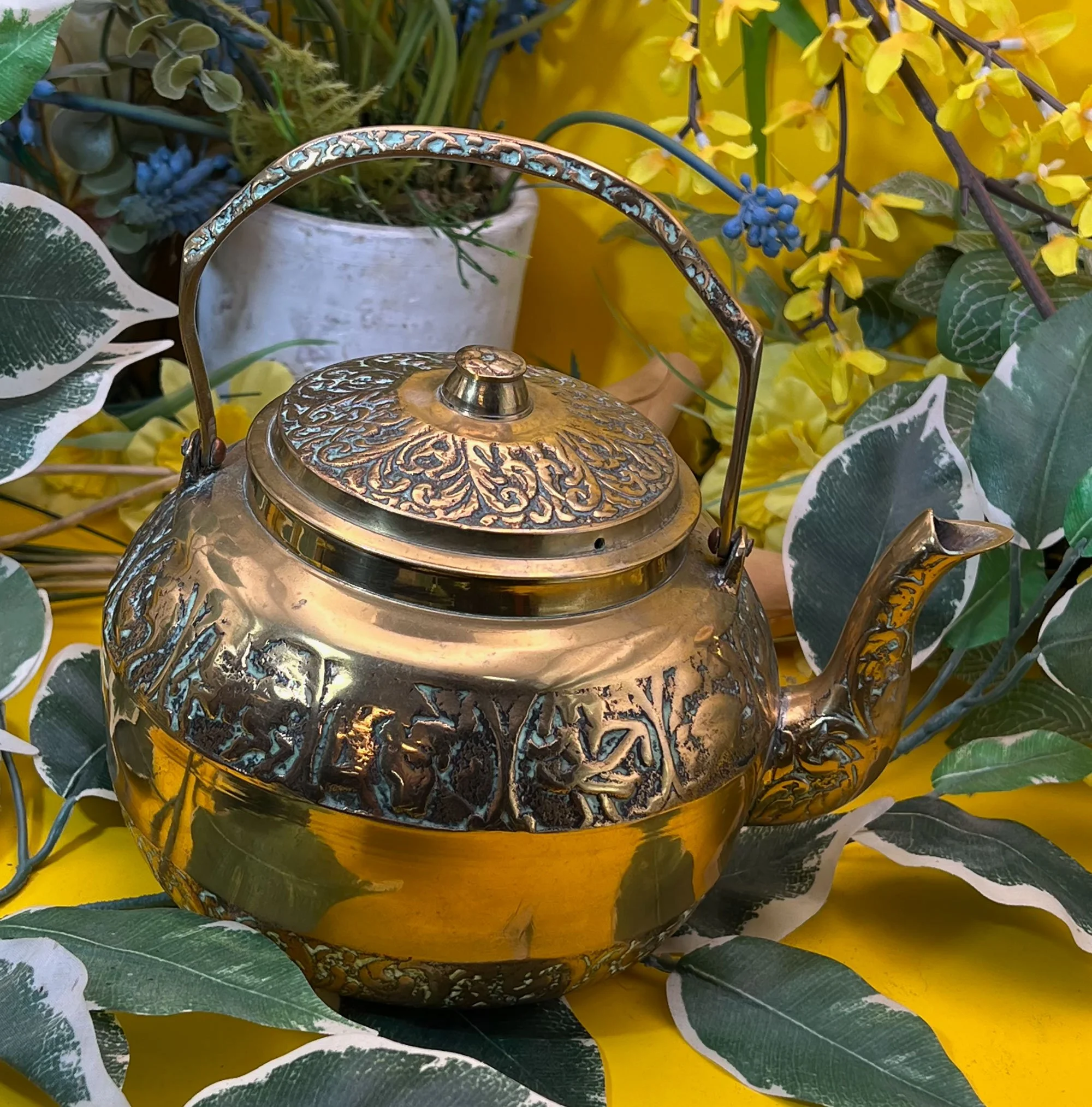Vintage brass Zodiac teapot