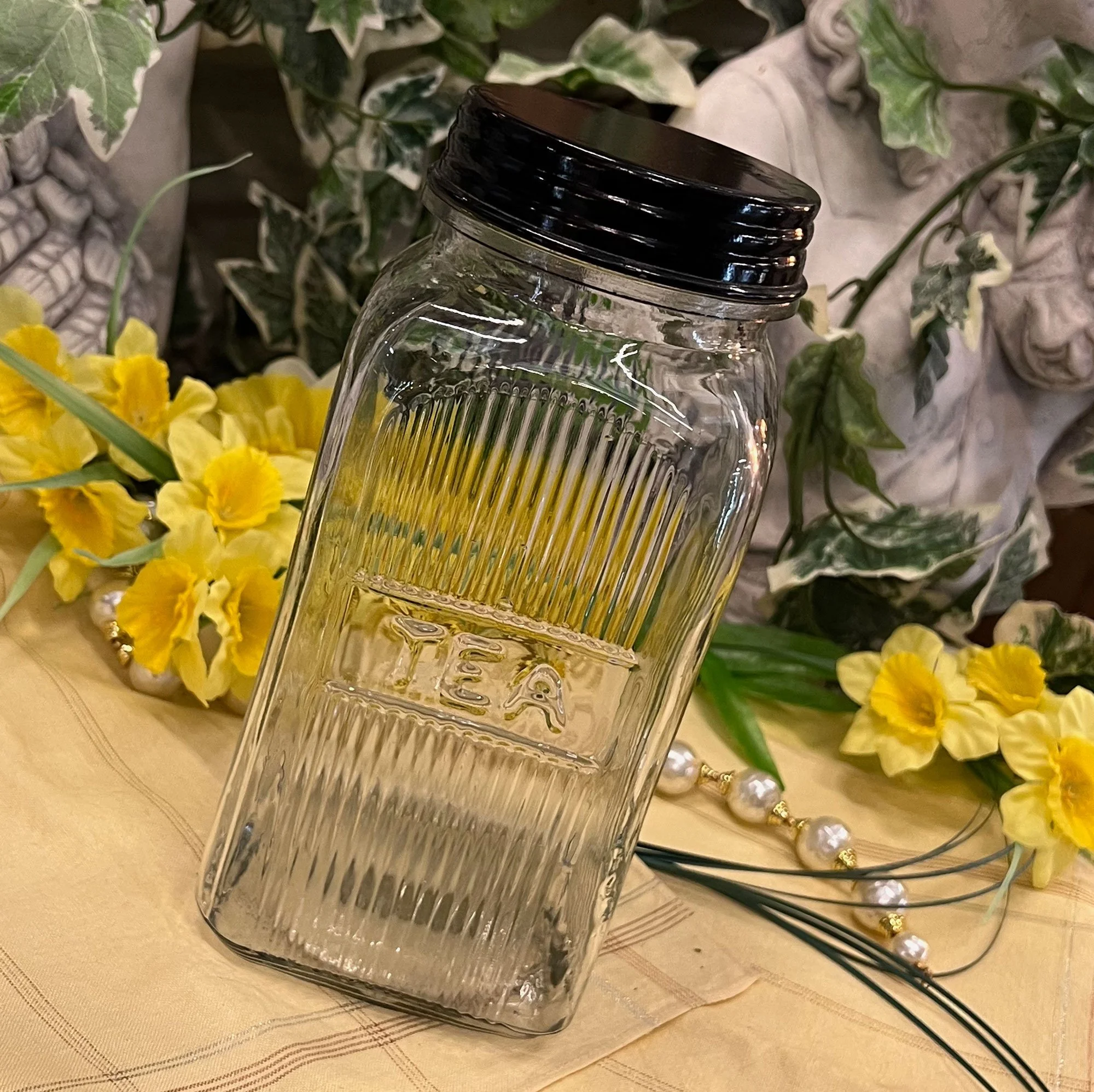 Ribbed glass tea jar