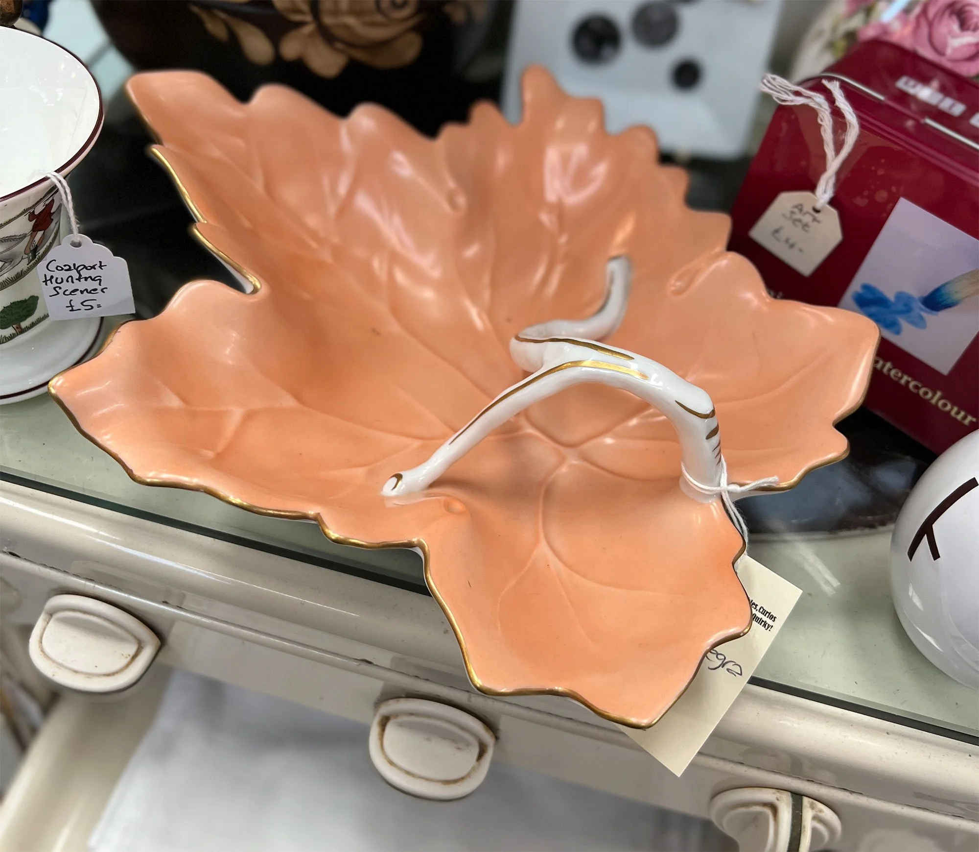 Portagioielli In Ceramica Creative Co-Op – Foglia Con Uccellini, Lunghezza 14,6 Cm, Decorazione Da Tavolo
