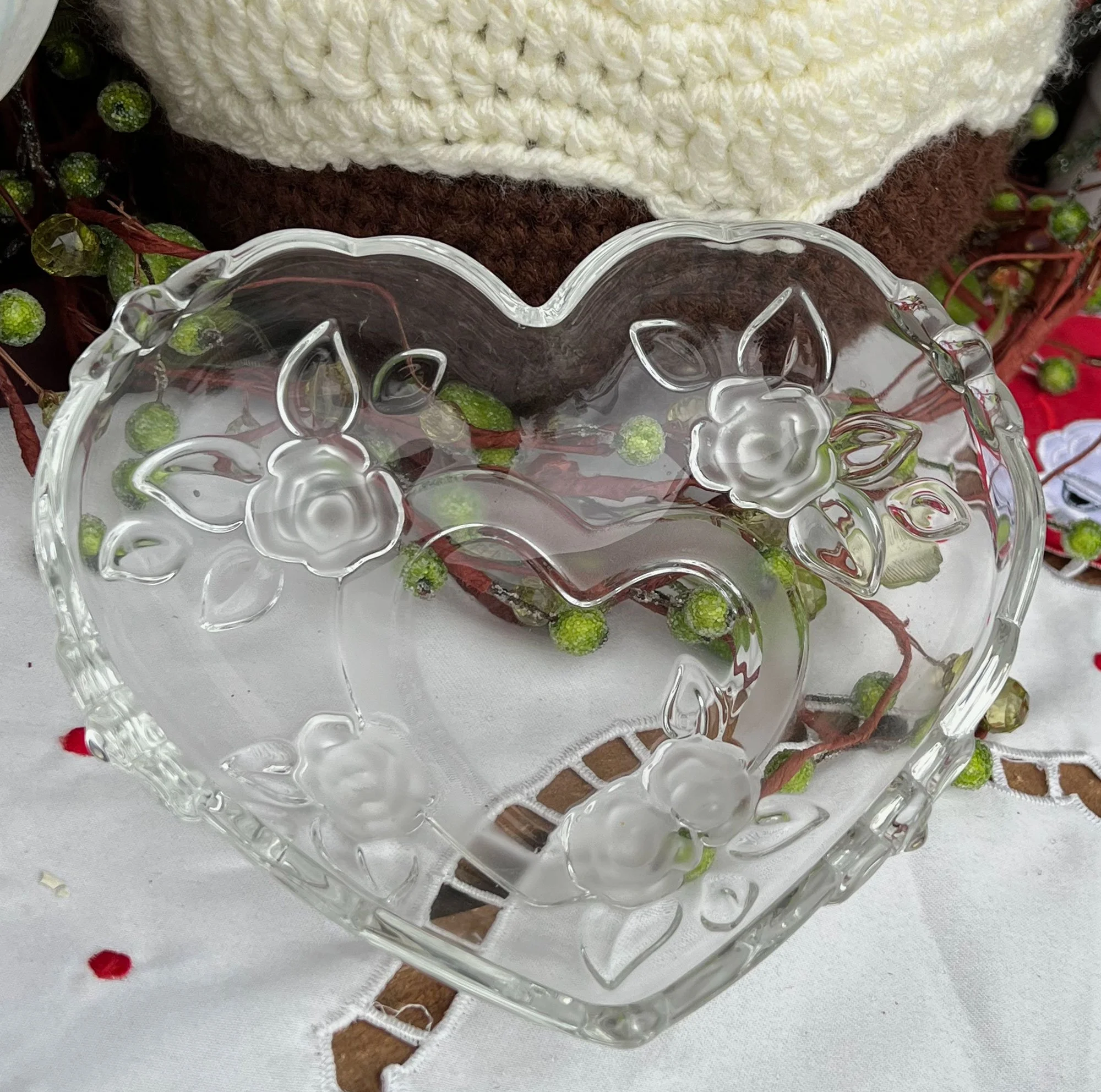 Vintage glass heart dish