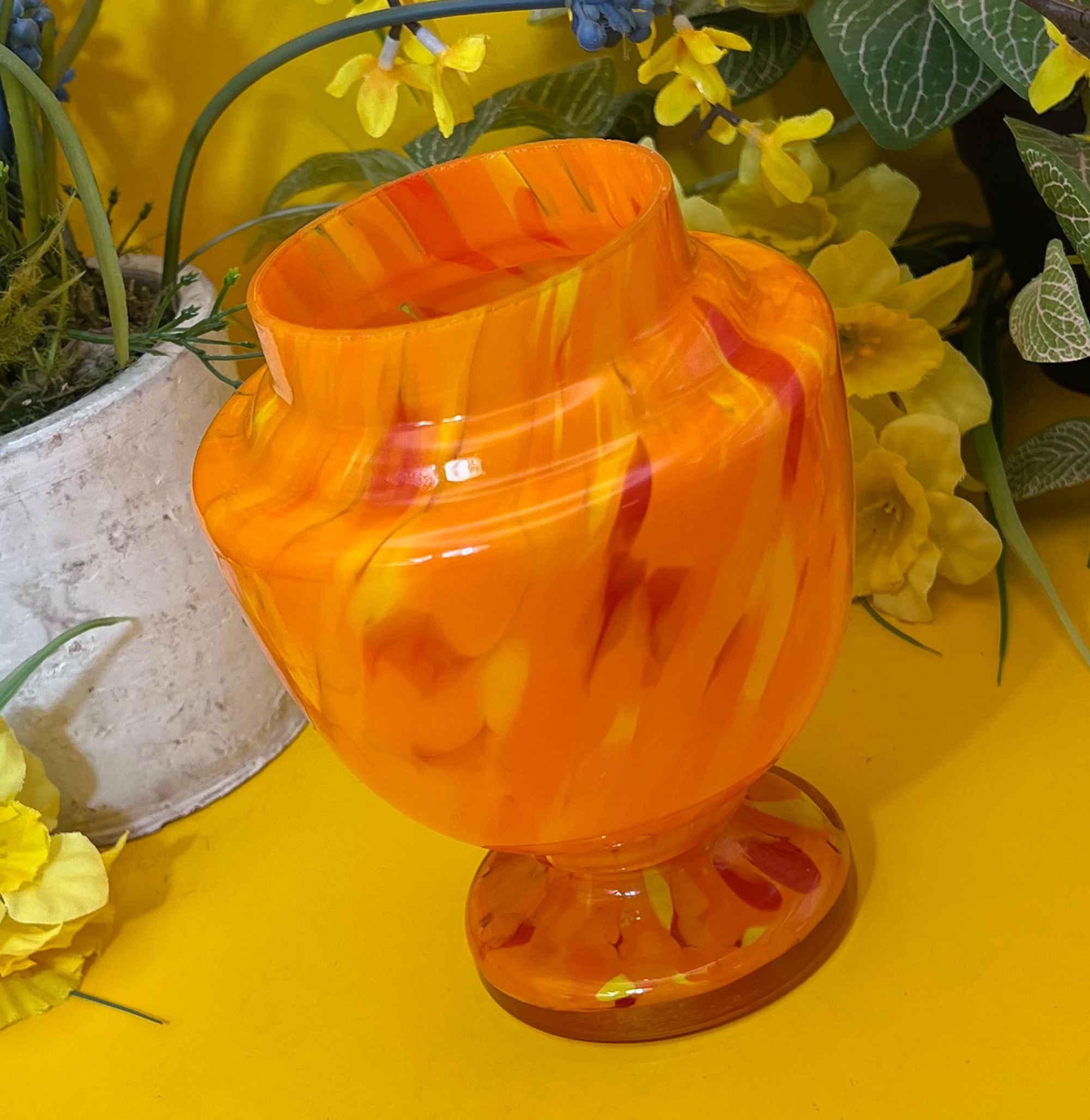 Vibrant Orange Glass Czech Vase