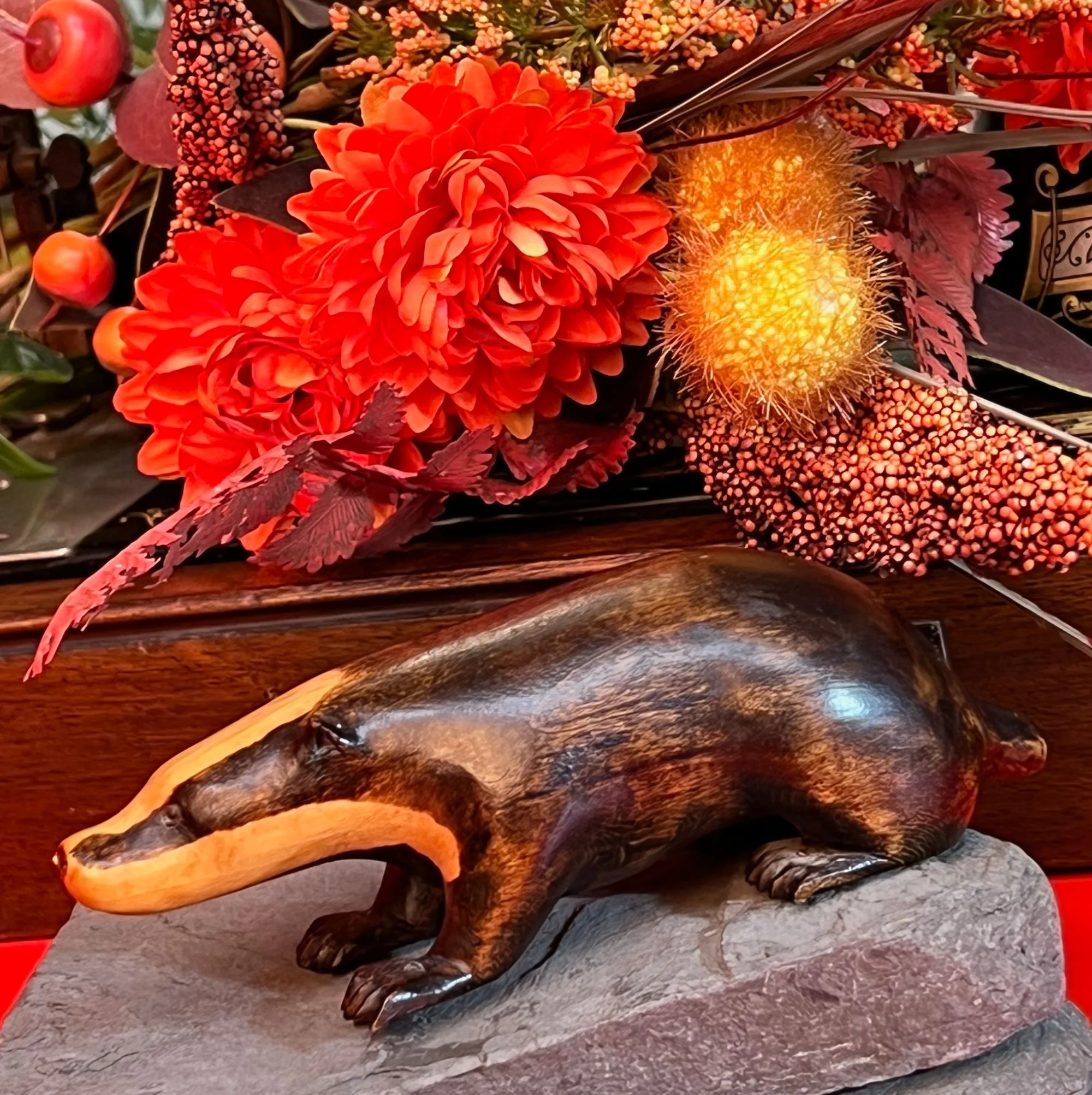 Carved Wood Badger