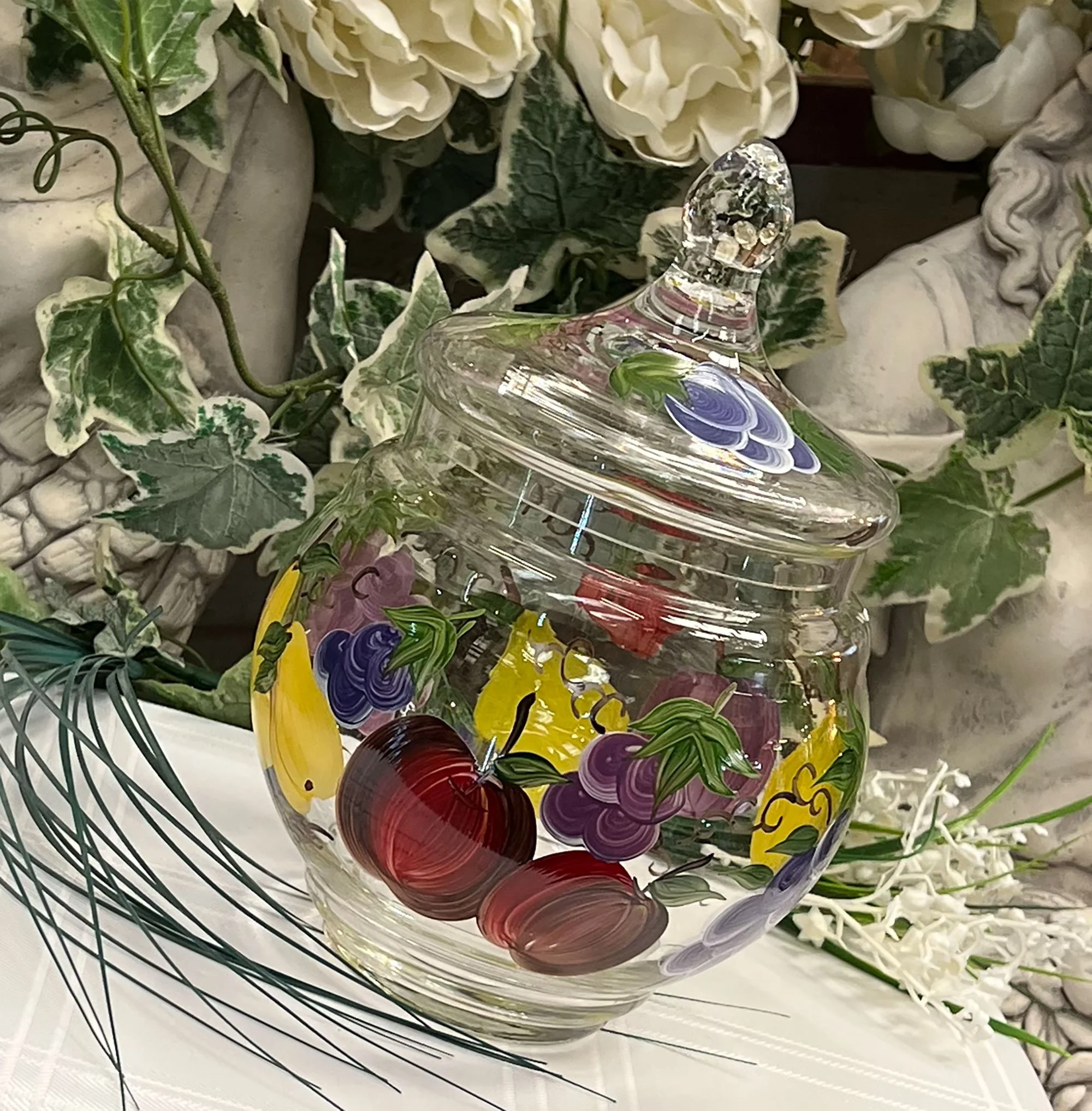 Summer fruits design glass jar