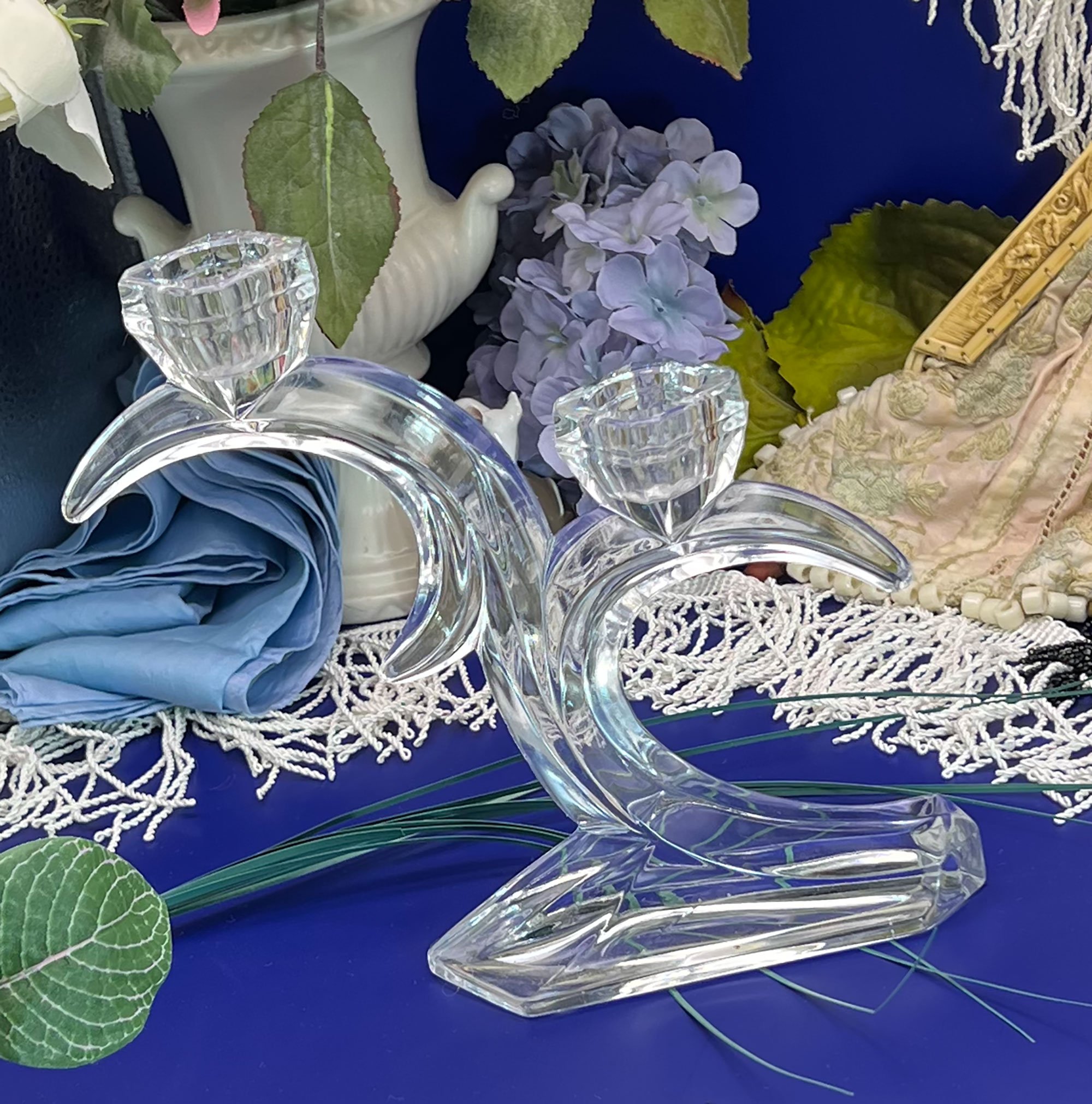 Crystal glass double candlestick