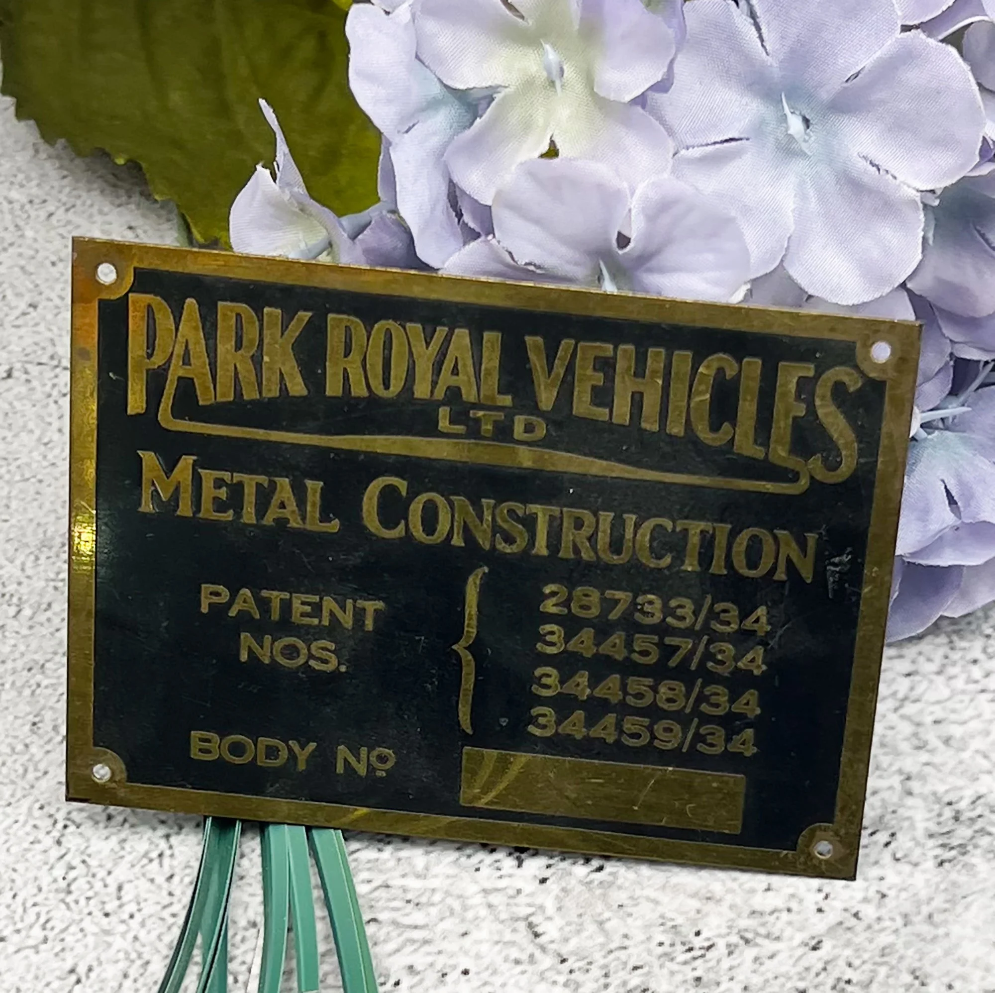 1930's Park Royal Coachbuilders Plate