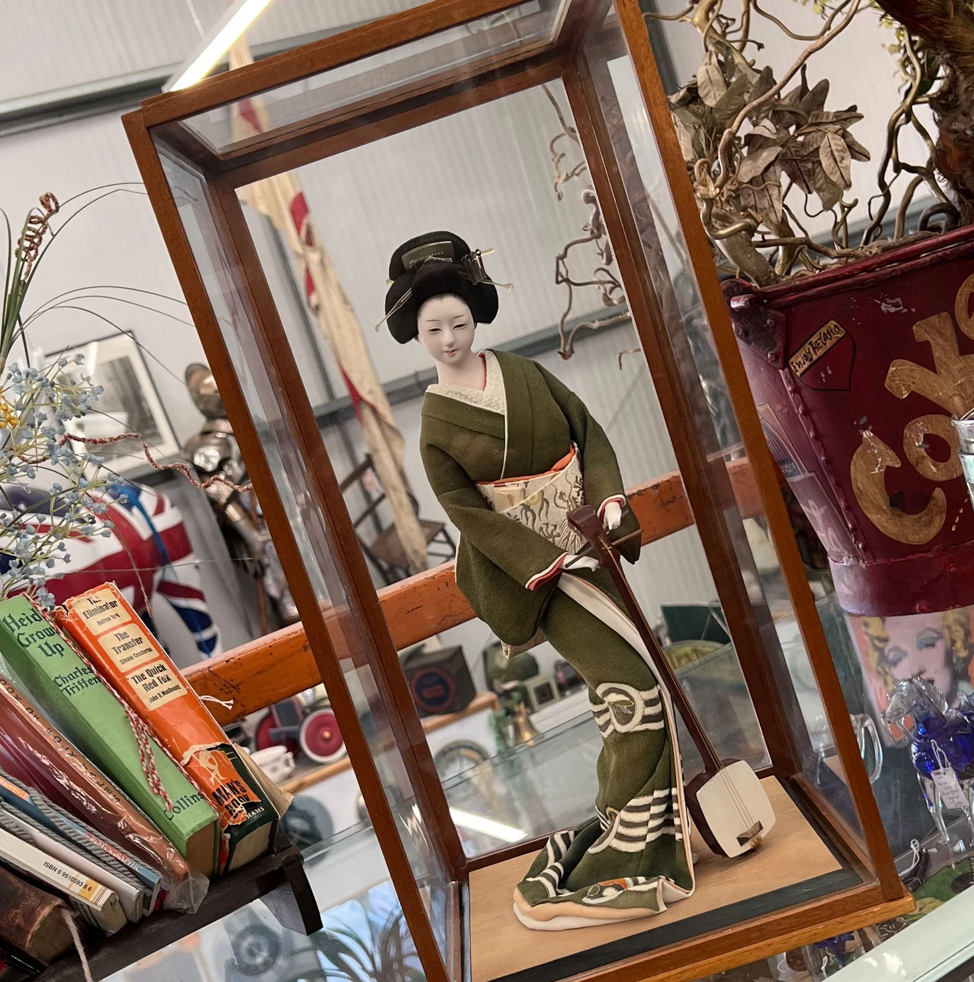 Glass Cased Geisha Figure