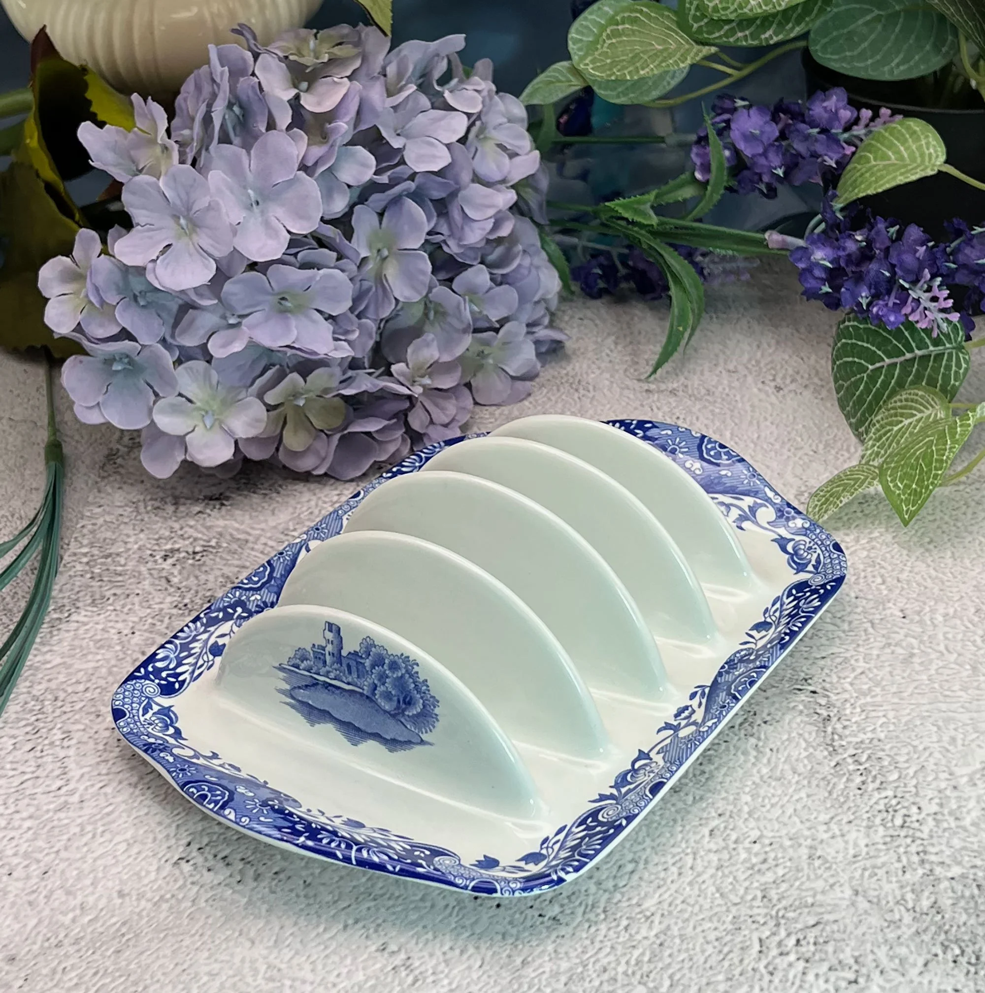 Spode, blue and white china toast rack