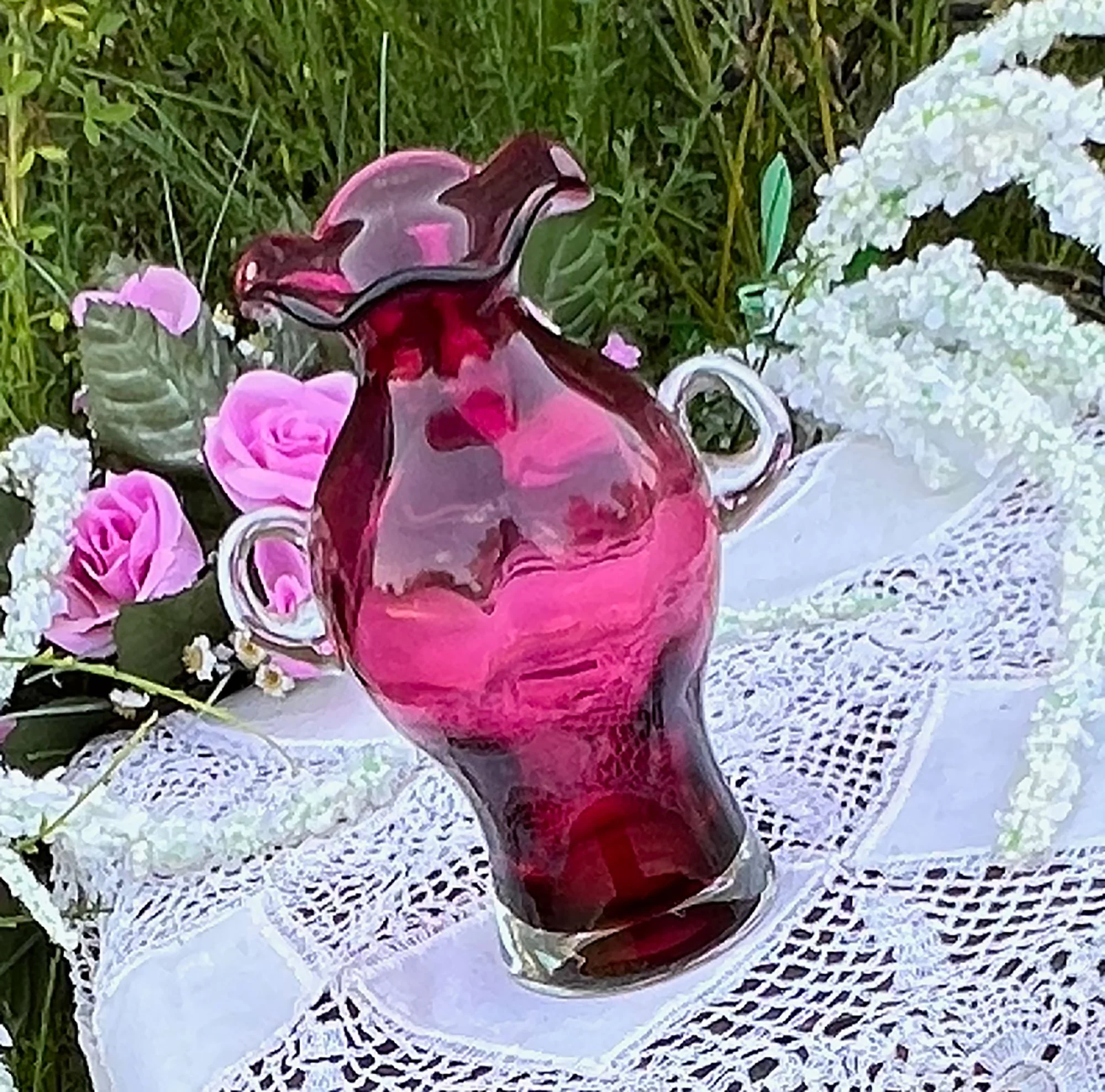 Cranberry glass vase