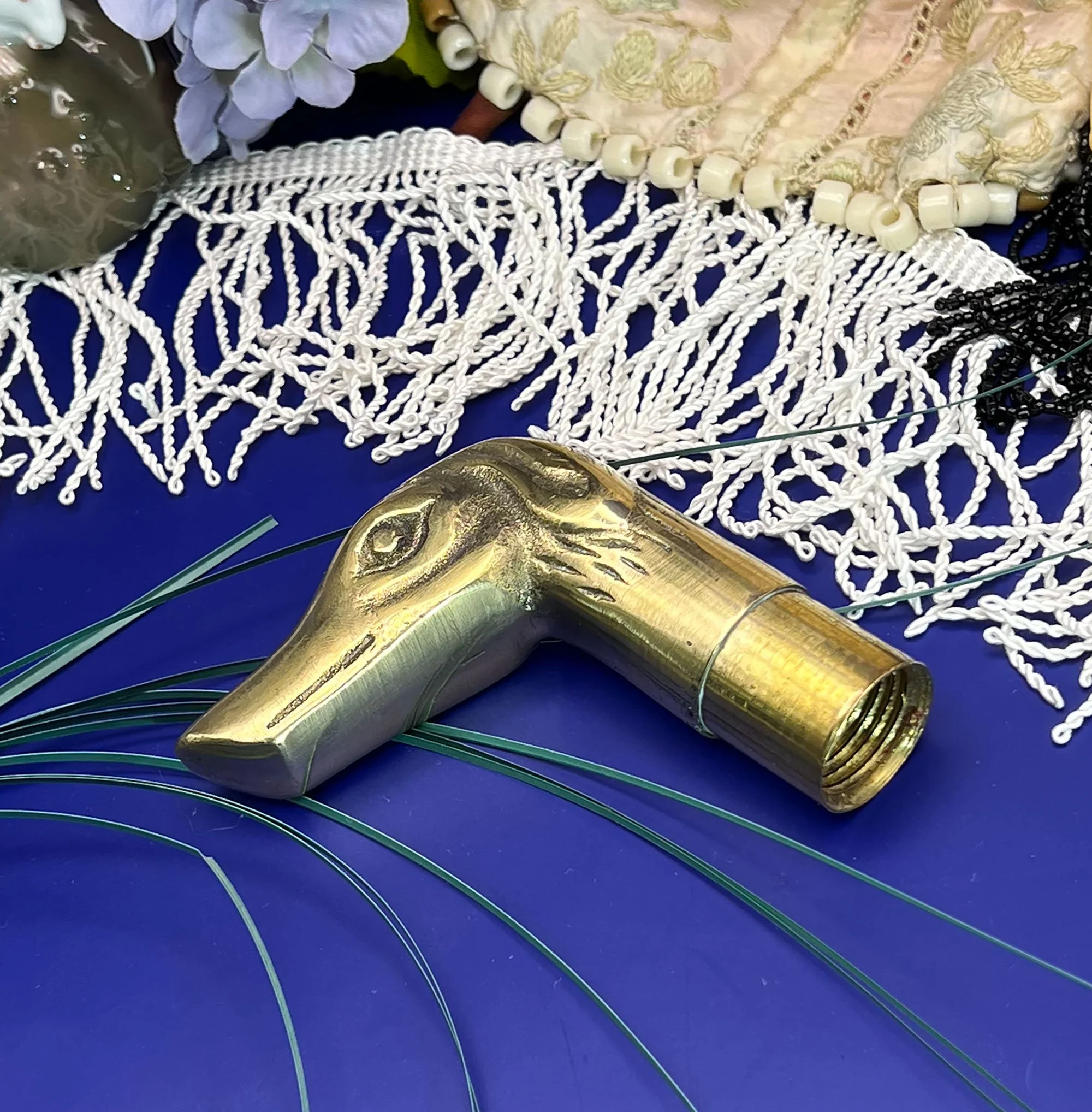 Brass dog head walking stick handle