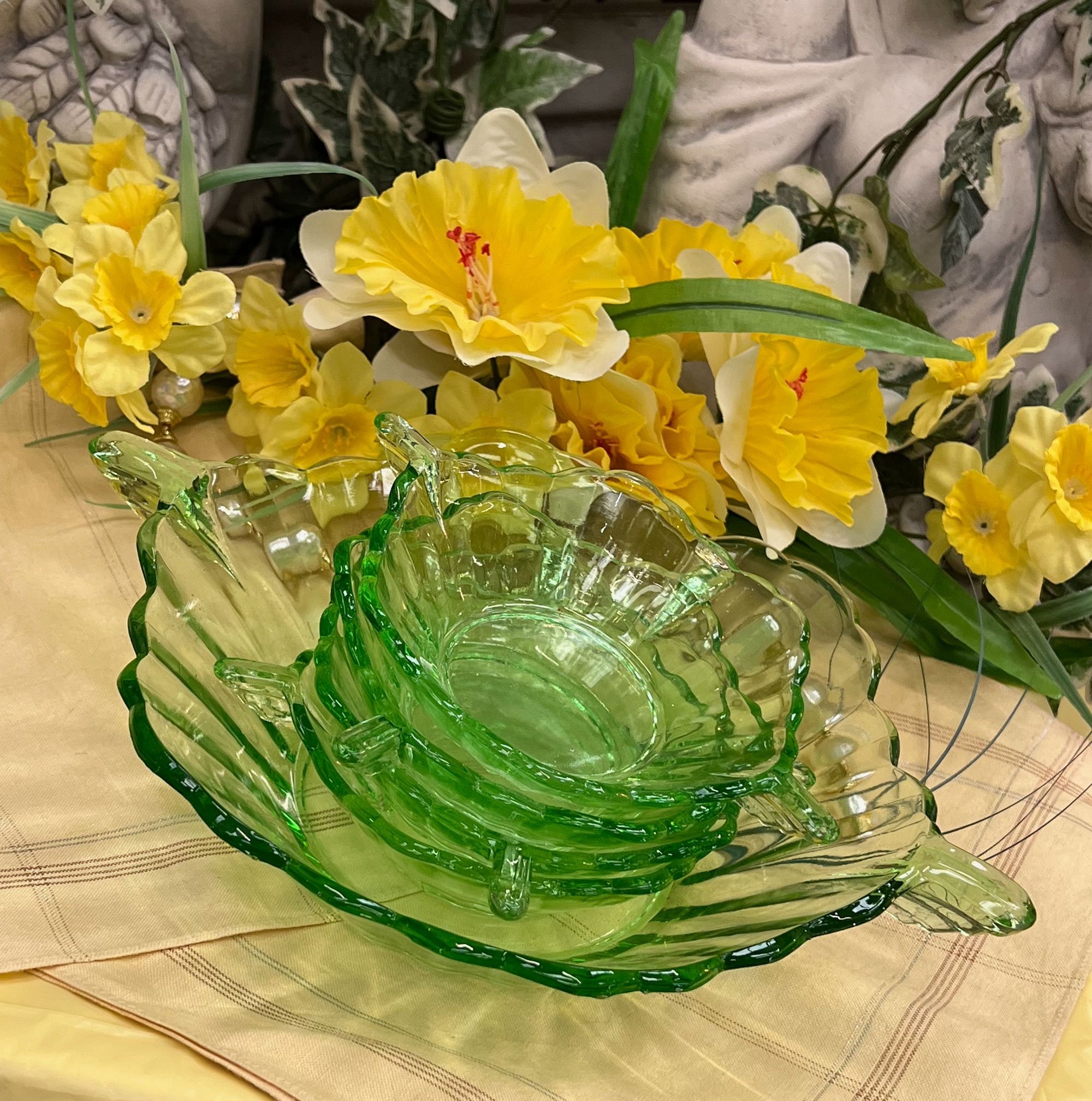 Vintage green glass dishes