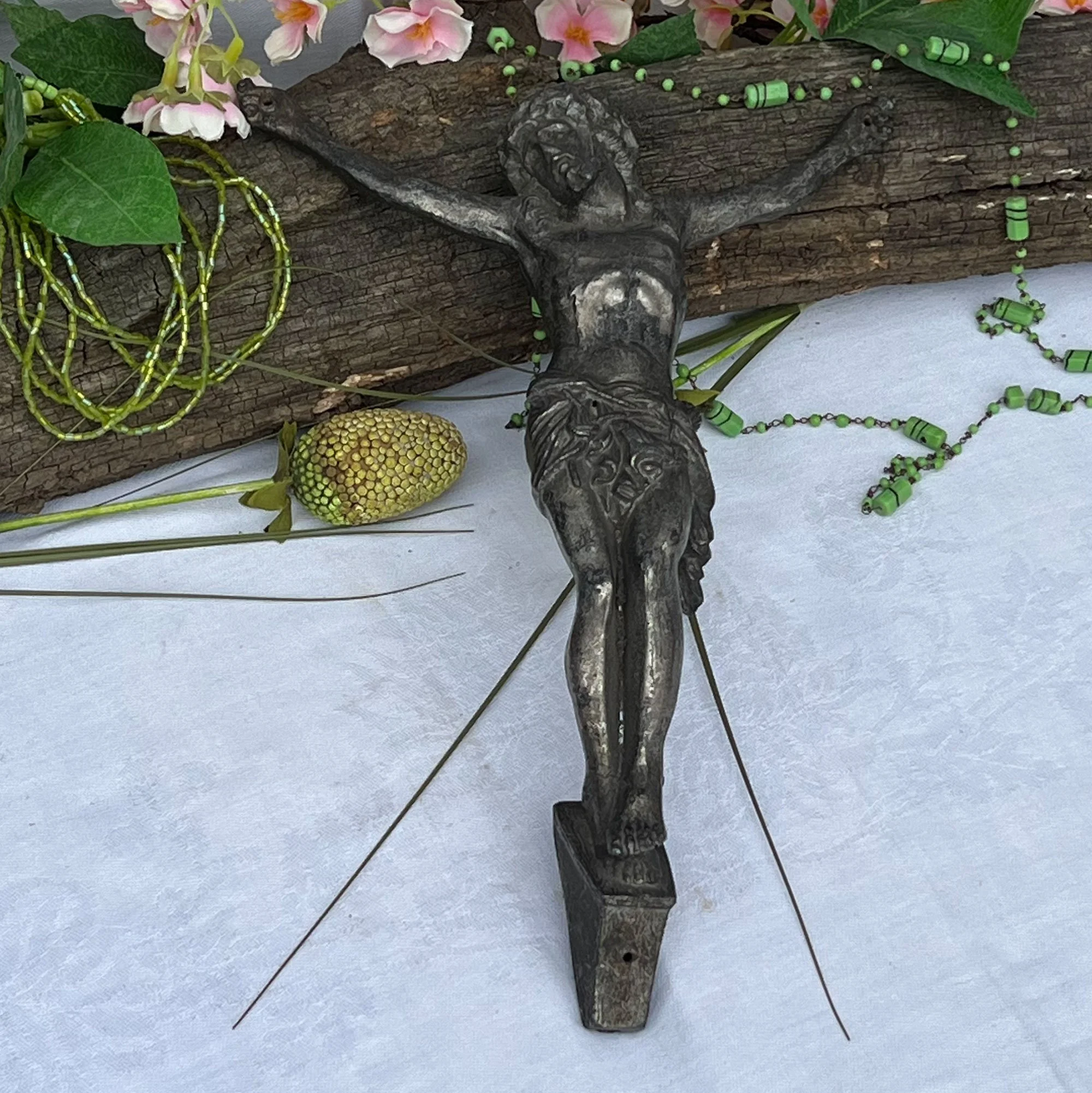French antique pewter Crucifix