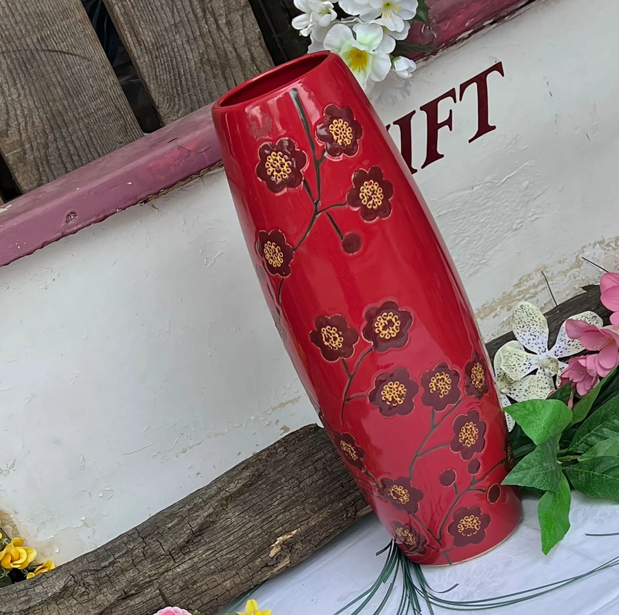 Red Tall Vase