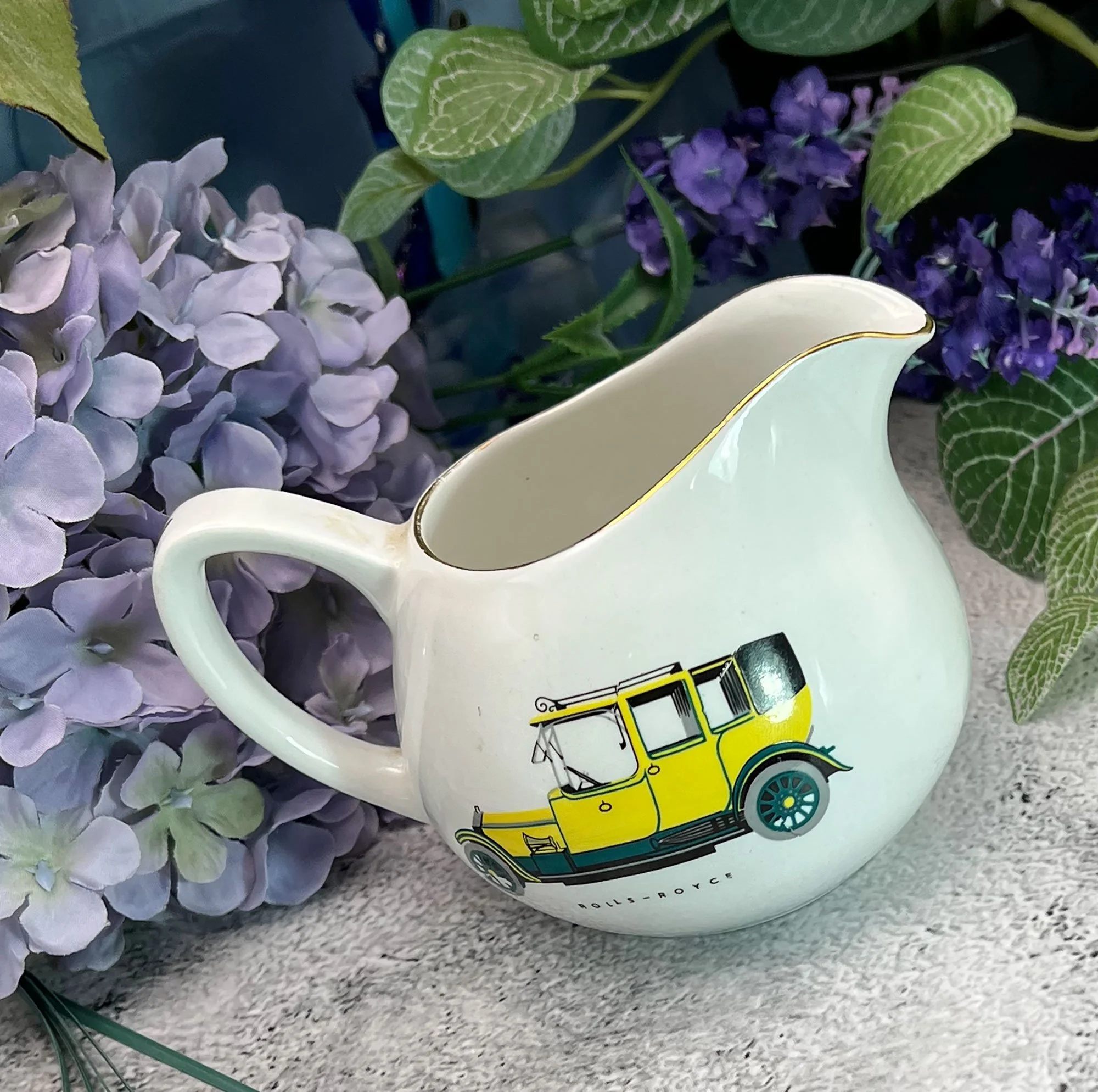 Vintage car themed jug, Staffordshire