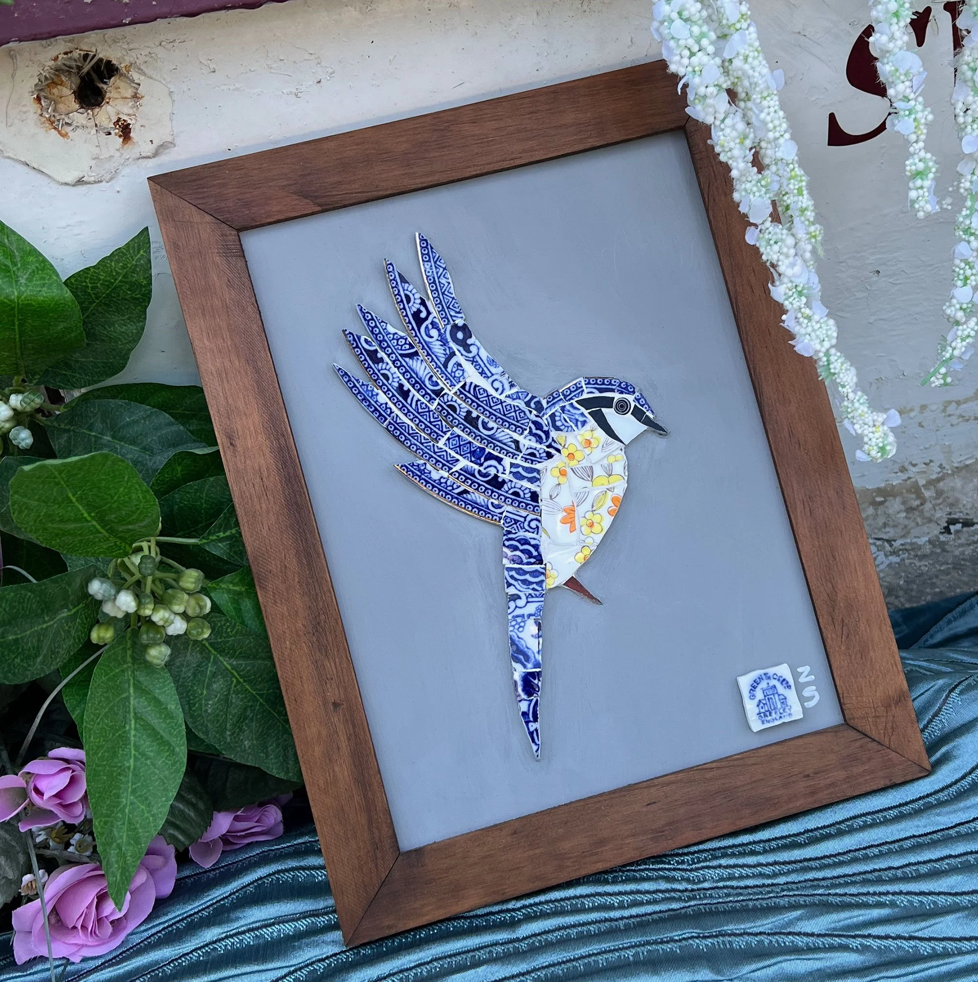 China mosaic framed blue tit
