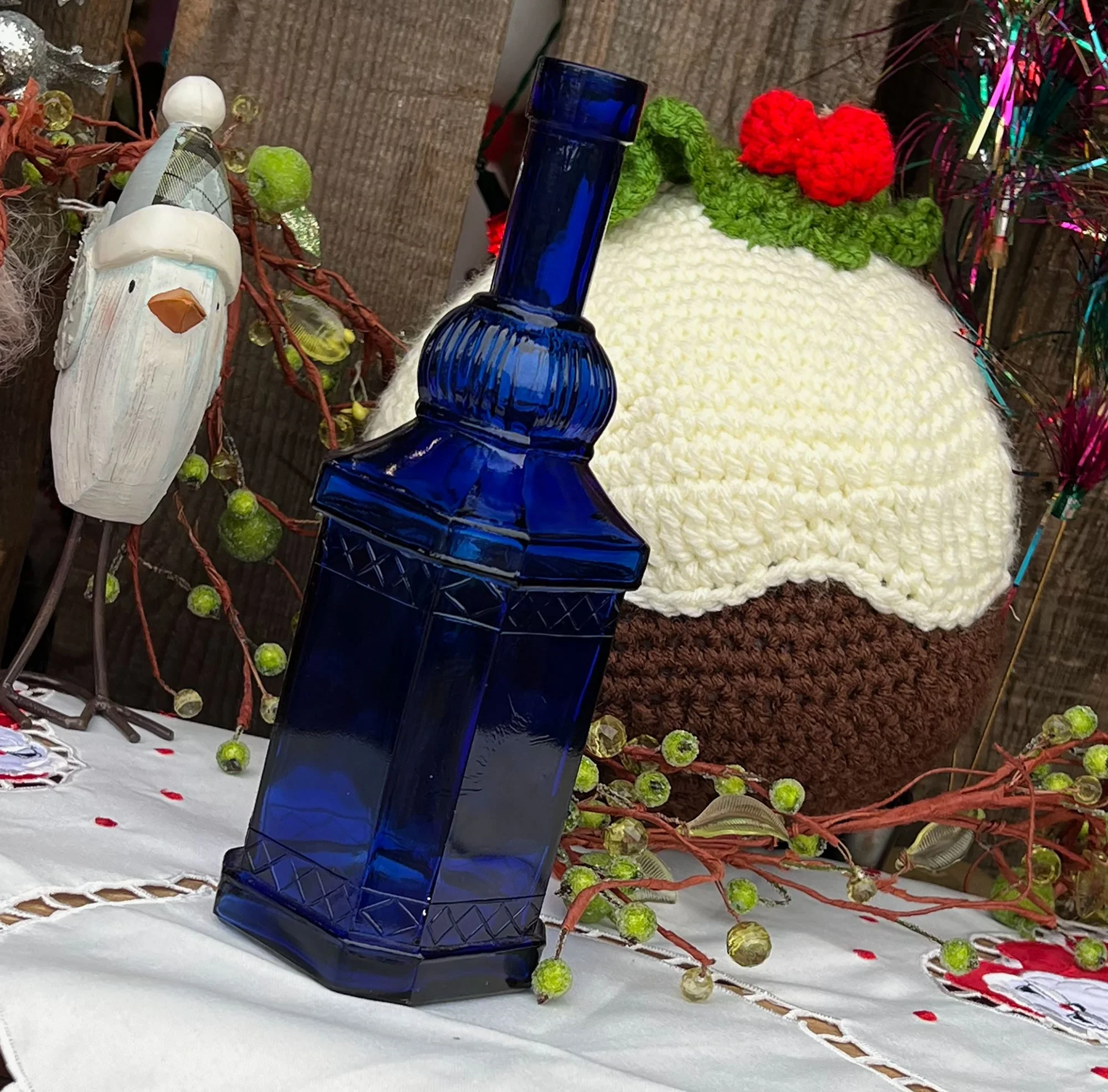 Blue glass bottles
